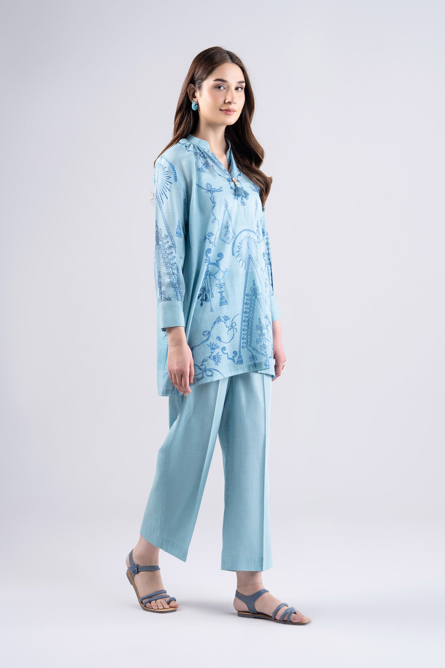 2 Pc Printed Slub Lawn Suit