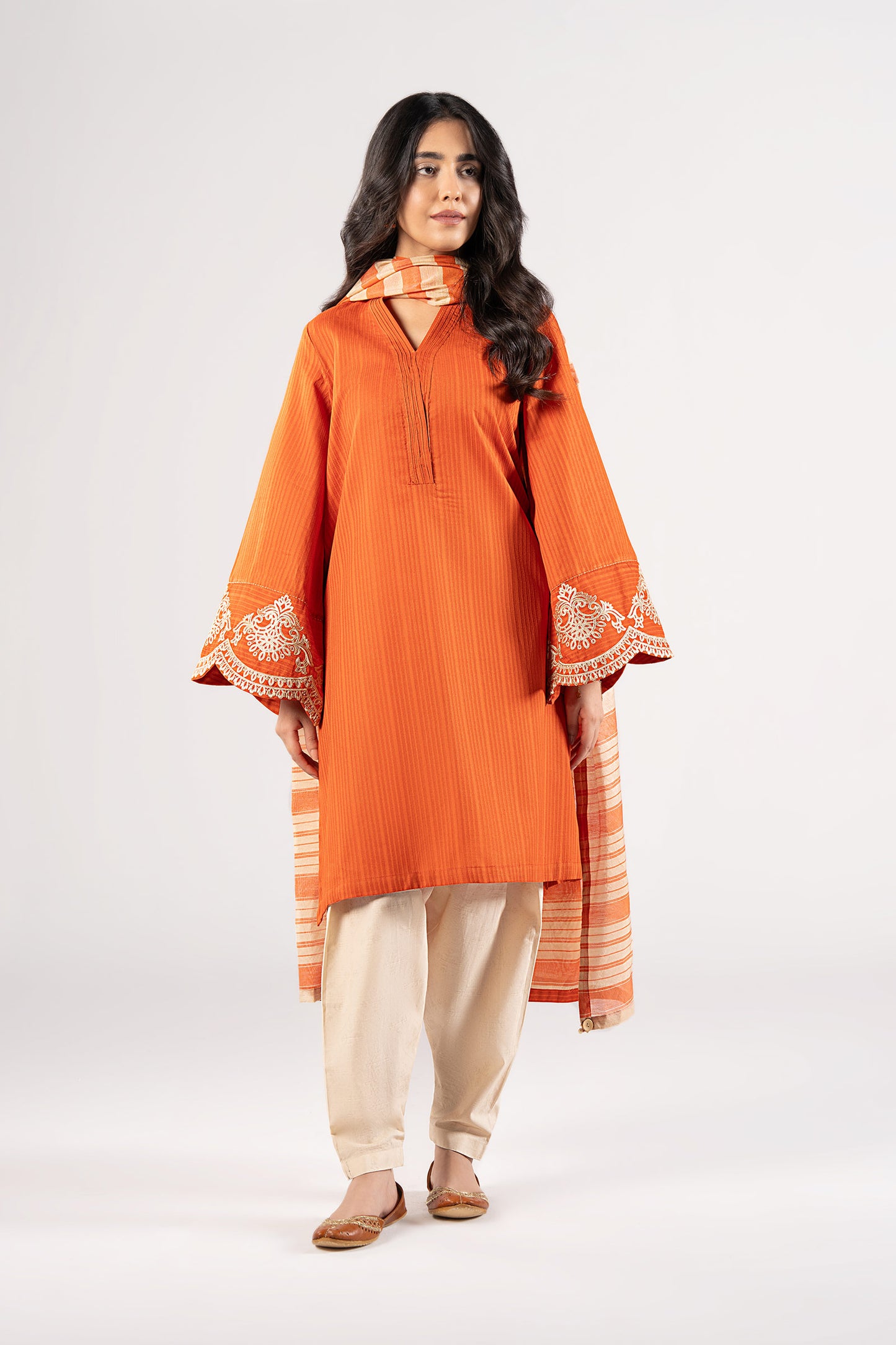 2 Pc Embroidered Textured Cotton Suit
