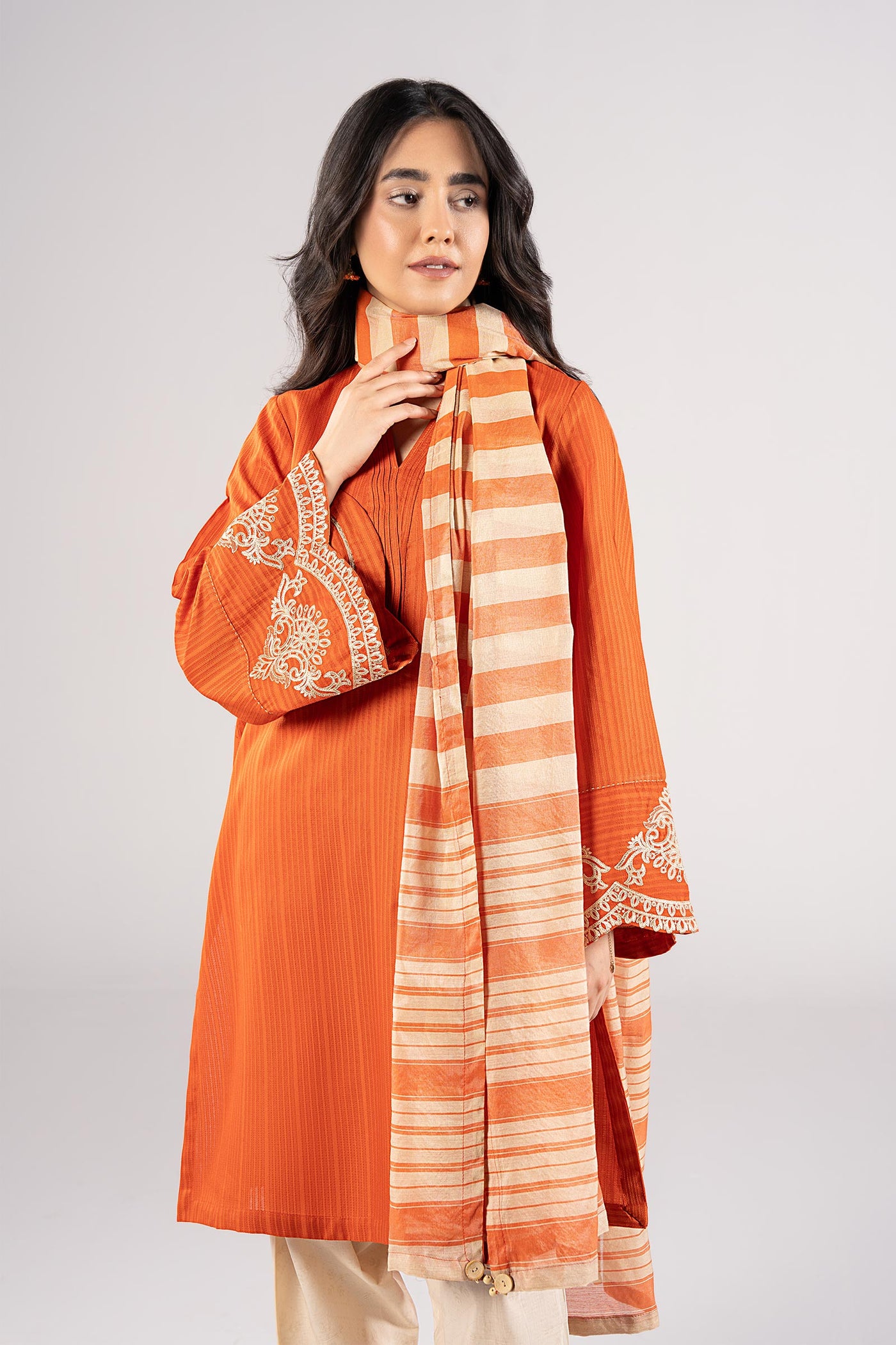 2 Pc Embroidered Textured Cotton Suit