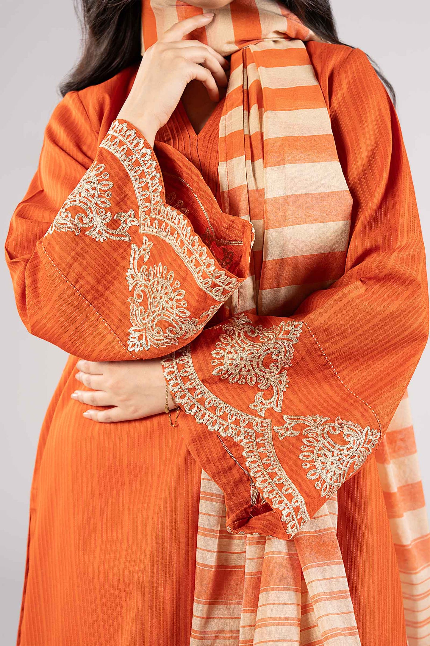 2 Pc Embroidered Textured Cotton Suit