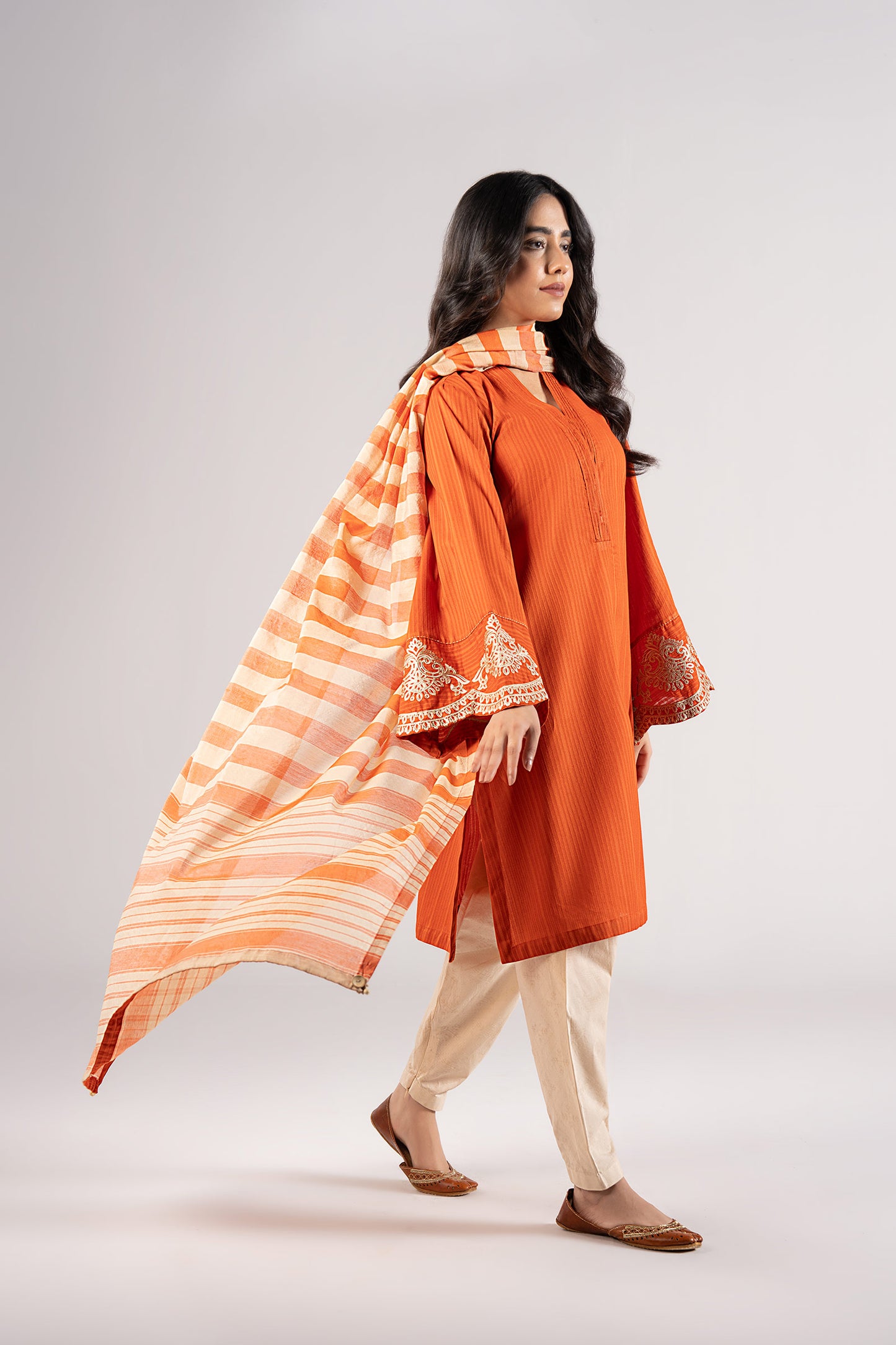 2 Pc Embroidered Textured Cotton Suit