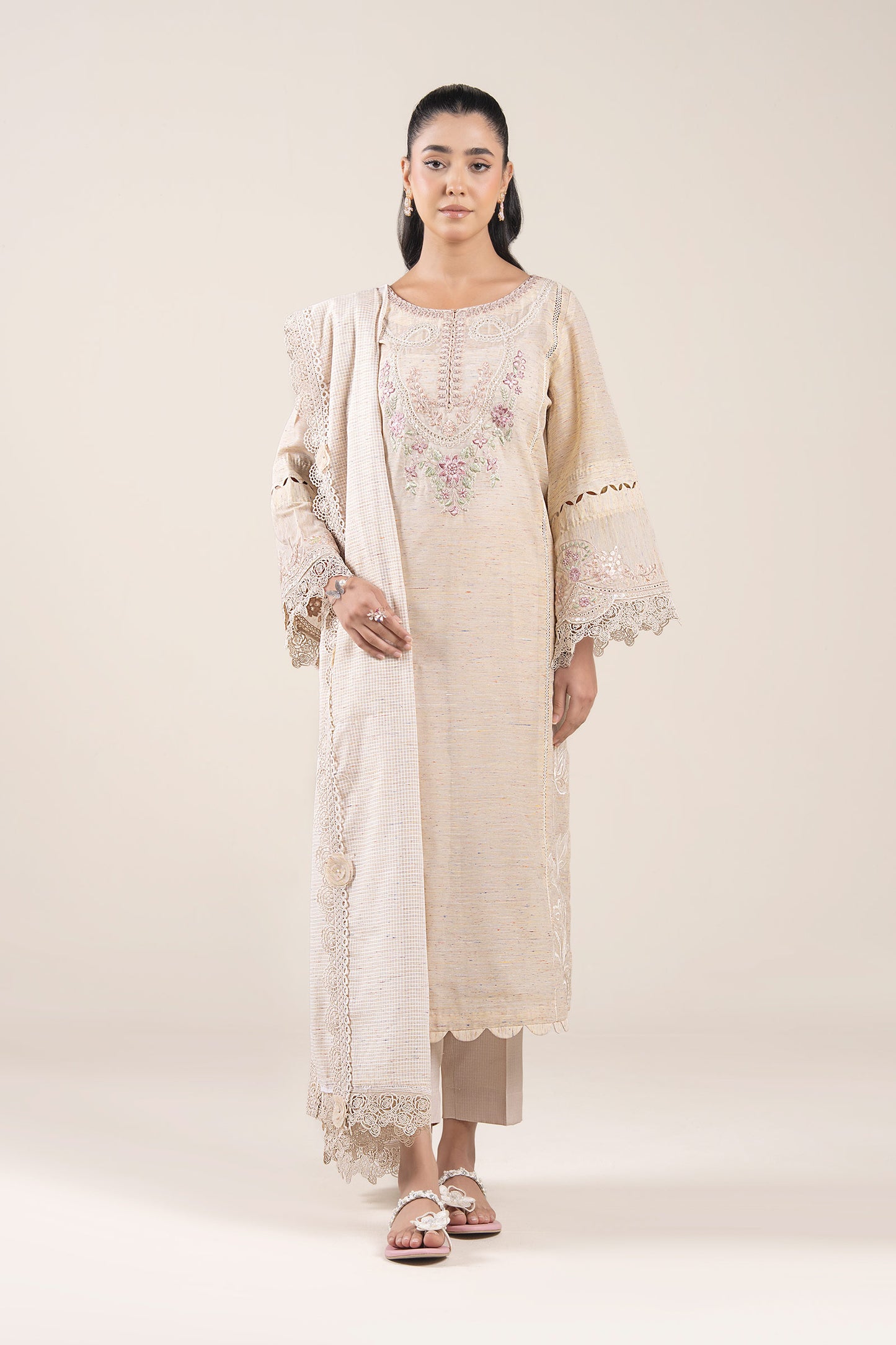 2 Pc Embroidered Tonal Neps Suit