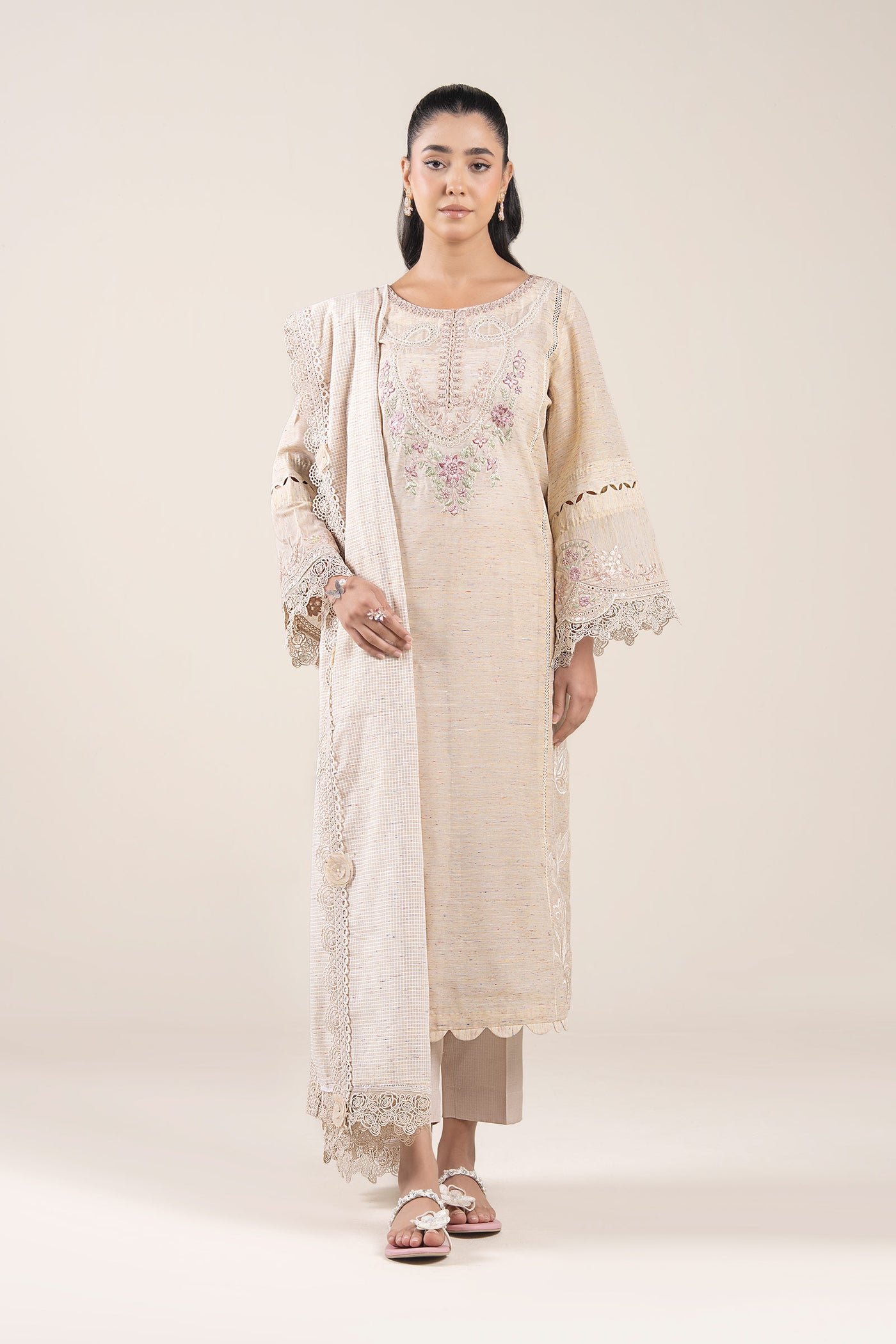 2 Pc Embroidered Tonal Neps Suit
