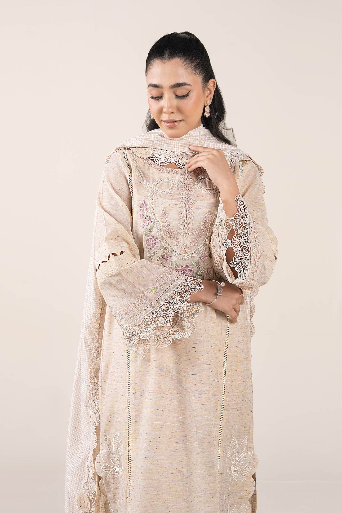 2 Pc Embroidered Tonal Neps Suit