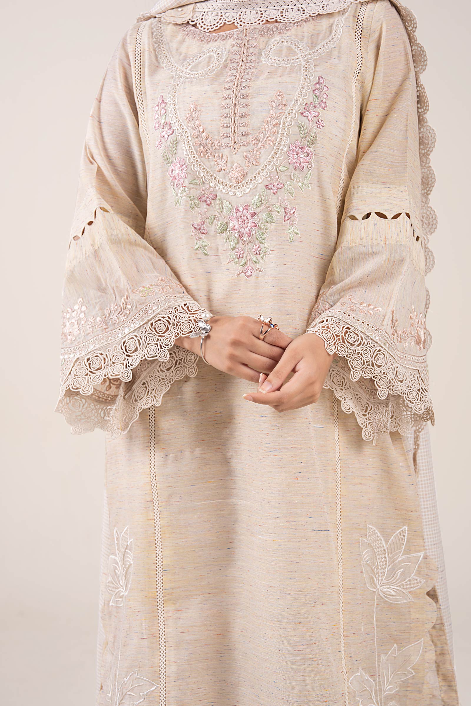 2 Pc Embroidered Tonal Neps Suit