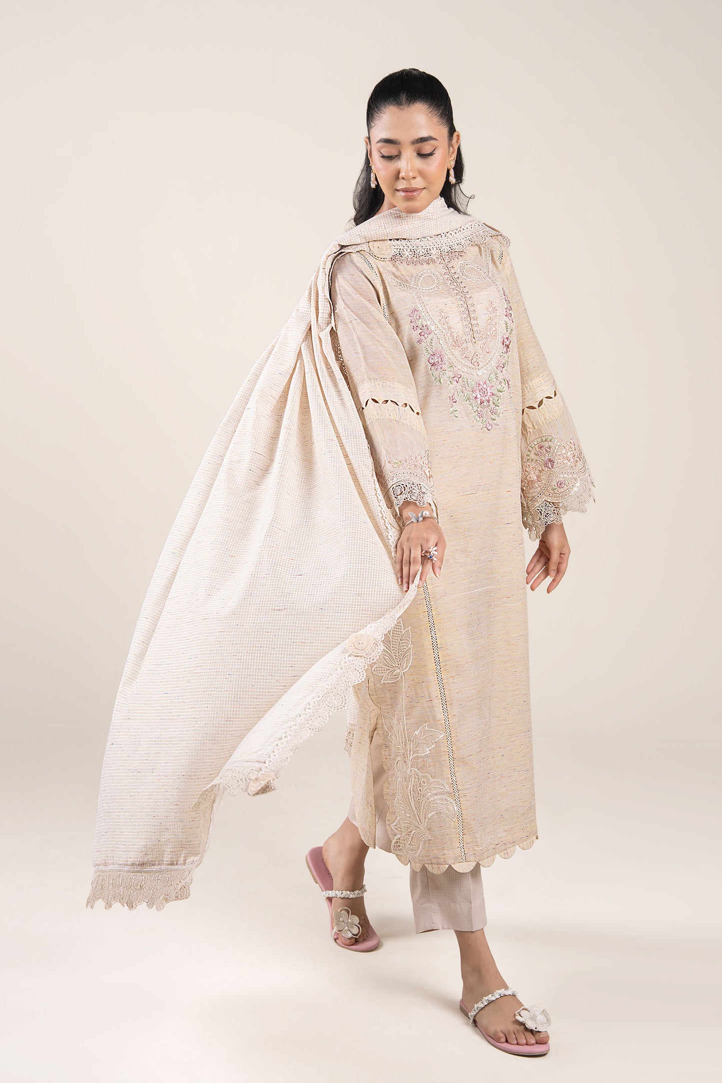 2 Pc Embroidered Tonal Neps Suit