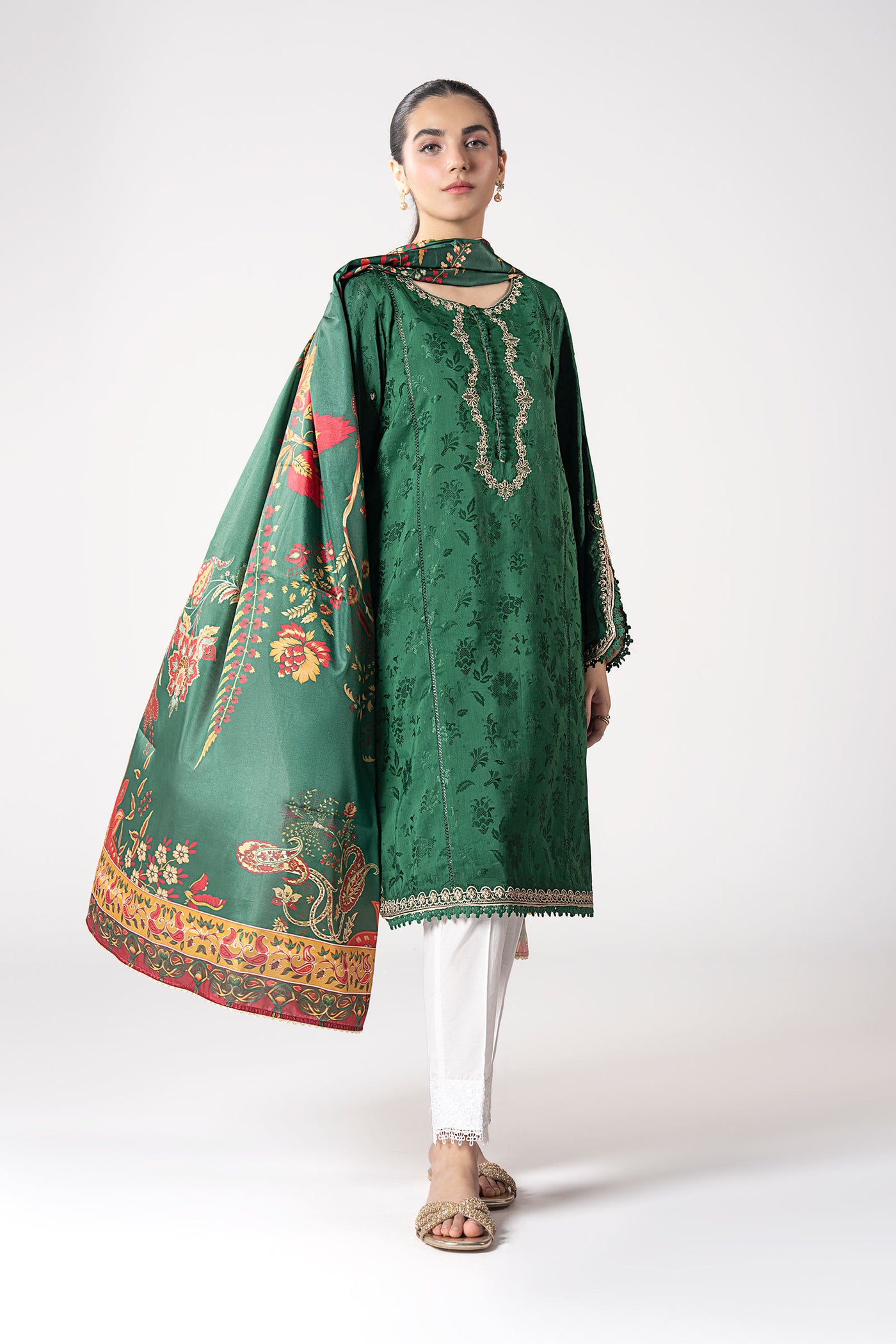 2 Pc Embroidered Self Textured Dobby Viscose Suit