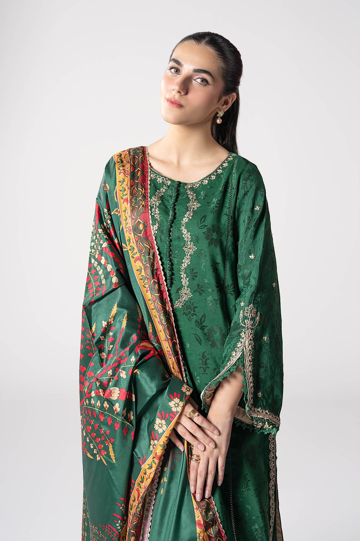2 Pc Embroidered Self Textured Dobby Viscose Suit