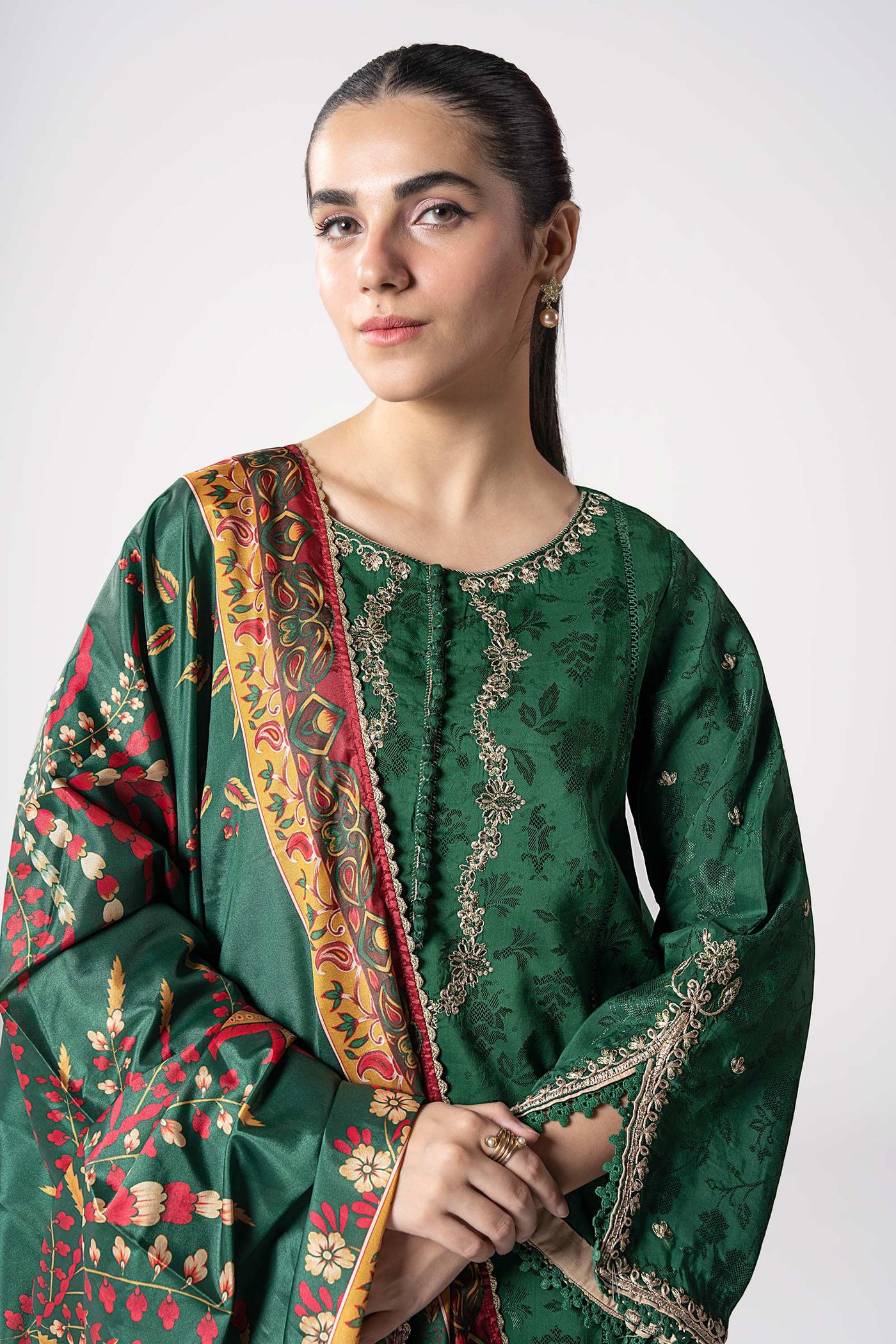 2 Pc Embroidered Self Textured Dobby Viscose Suit