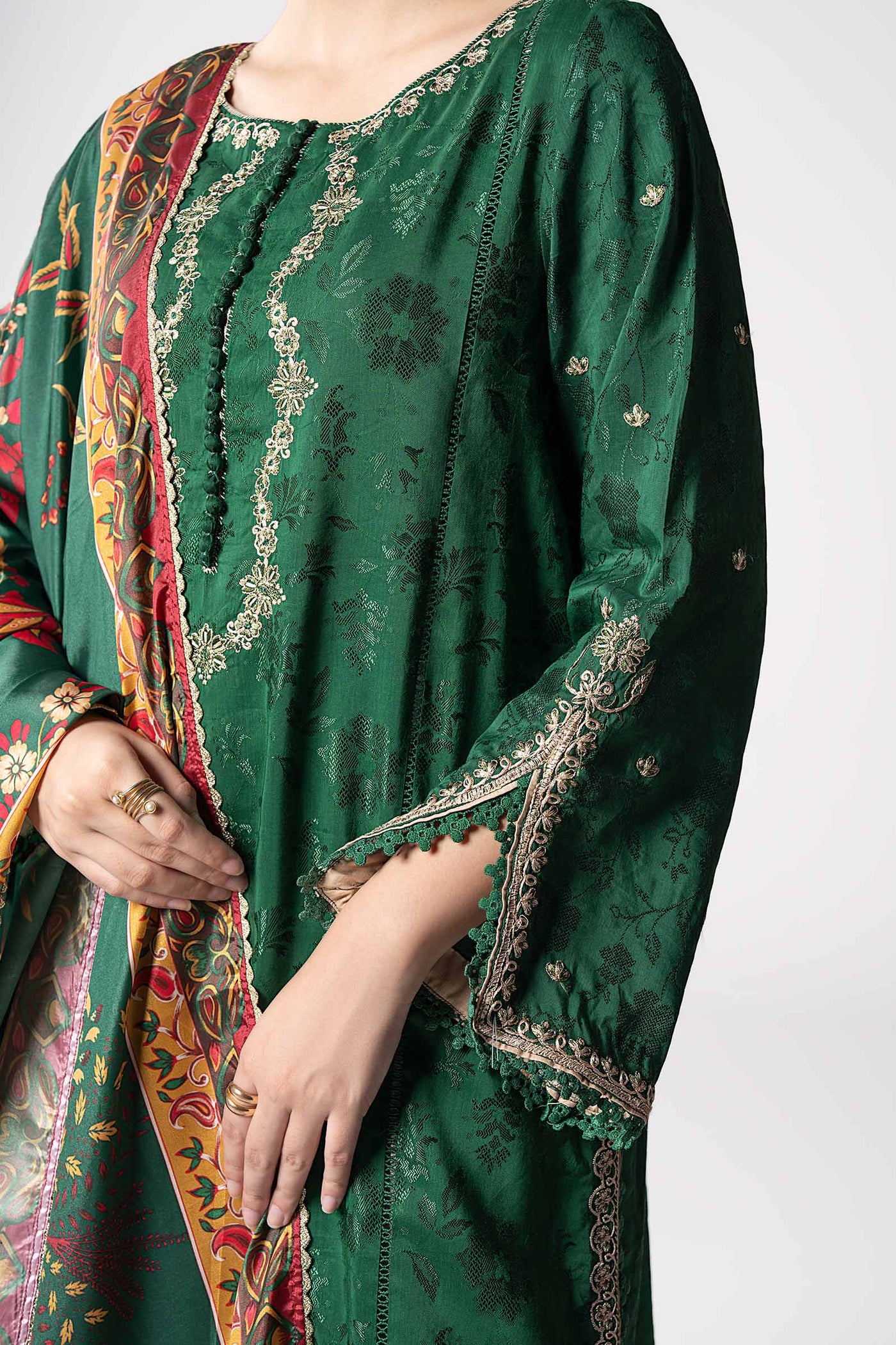 2 Pc Embroidered Self Textured Dobby Viscose Suit