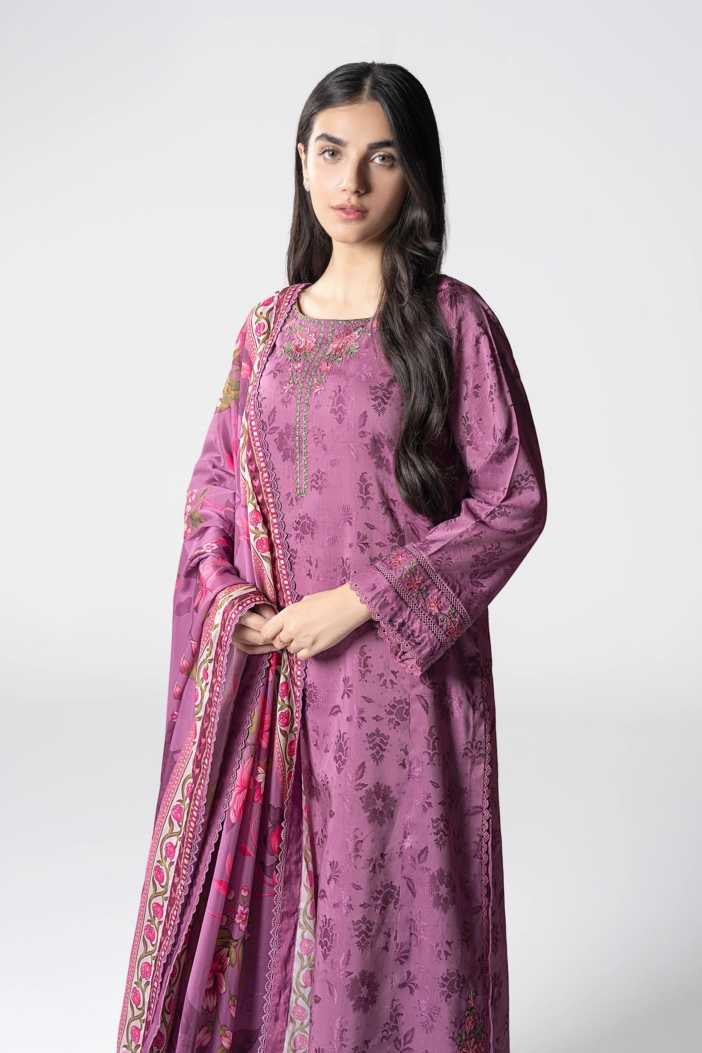 2 Pc Embroidered Self Textured Dobby Viscose Suit