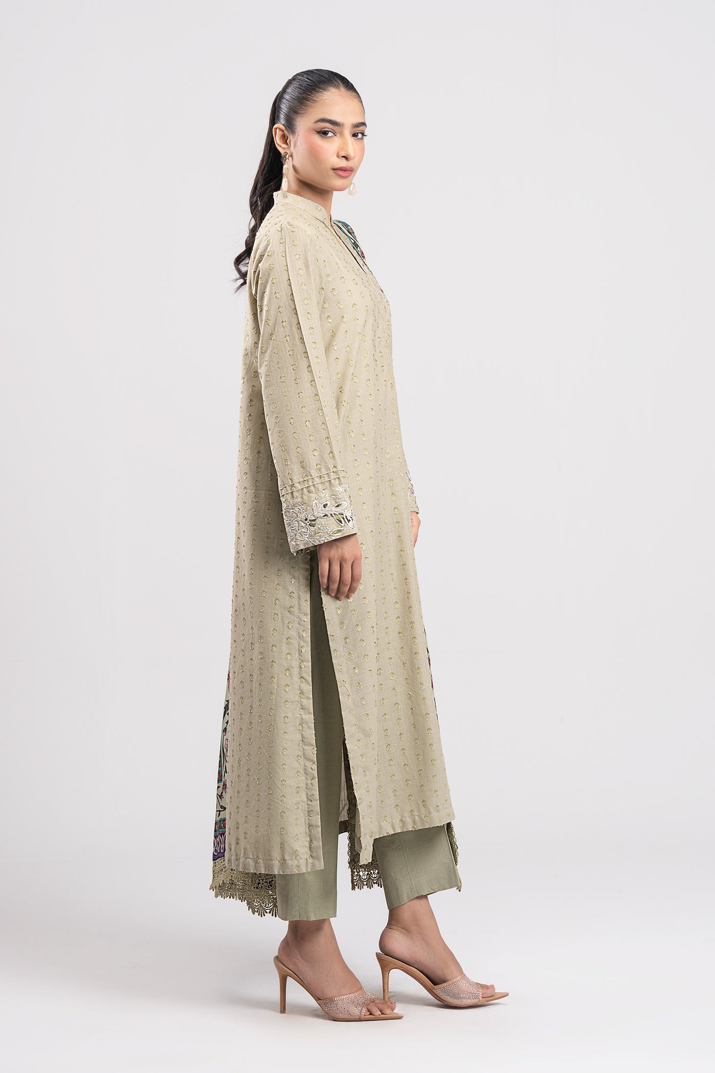 2 Pc Embroidered Lurex Suit