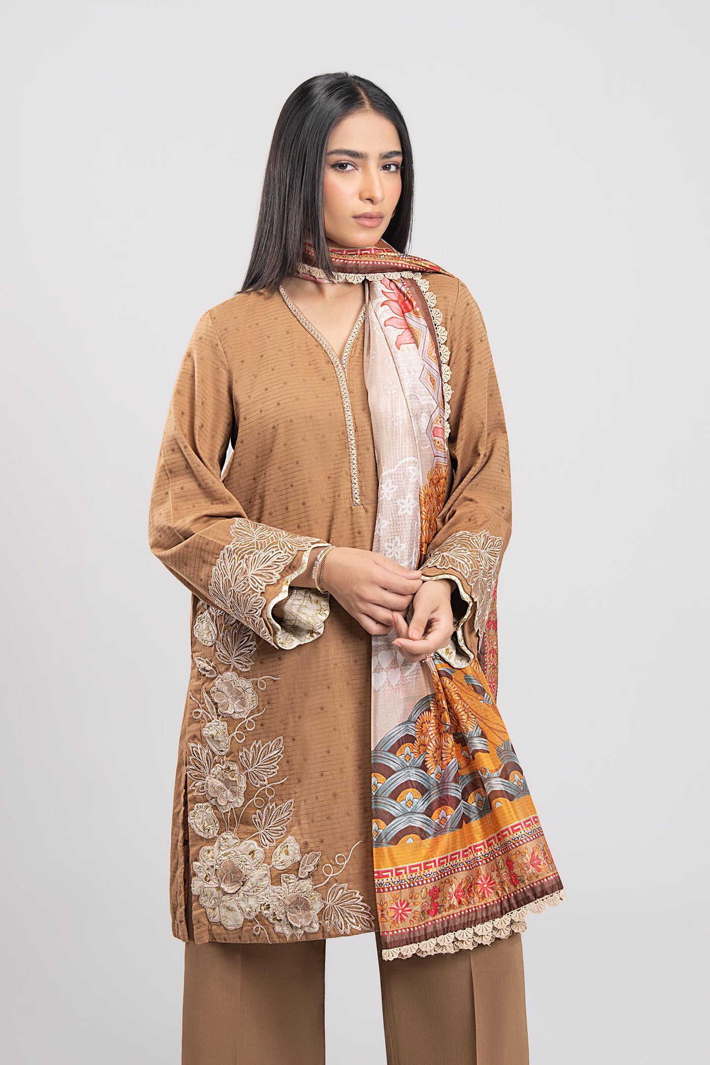 2 Pc Embroidered Lurex Suit
