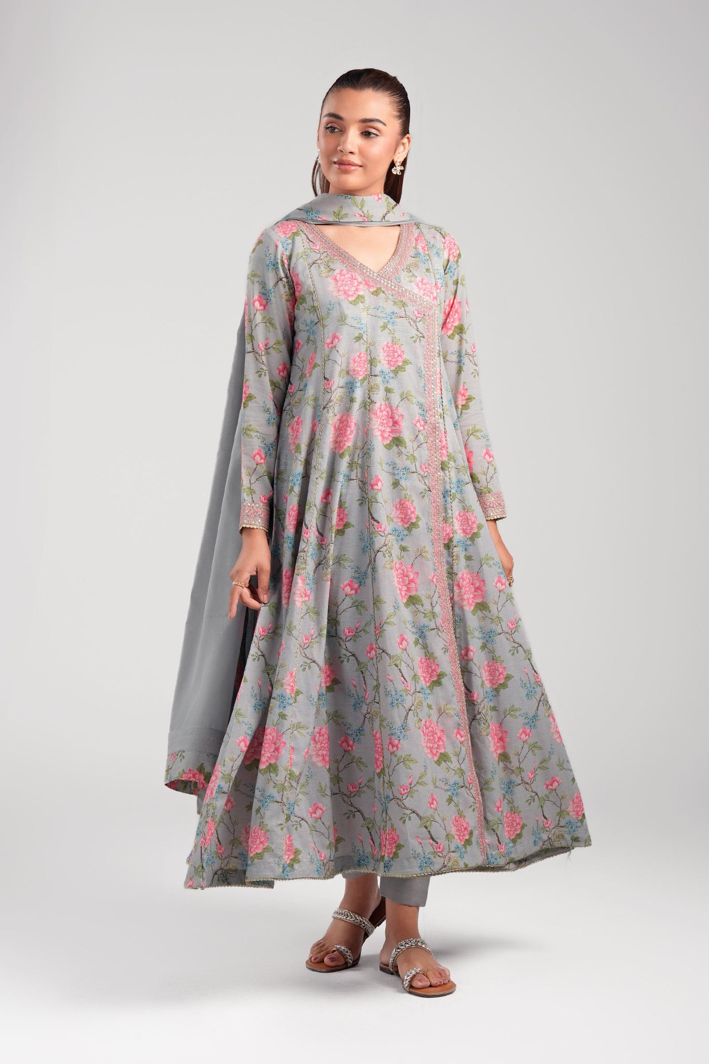 2 Pc Embroidered Zari Stripes Suit