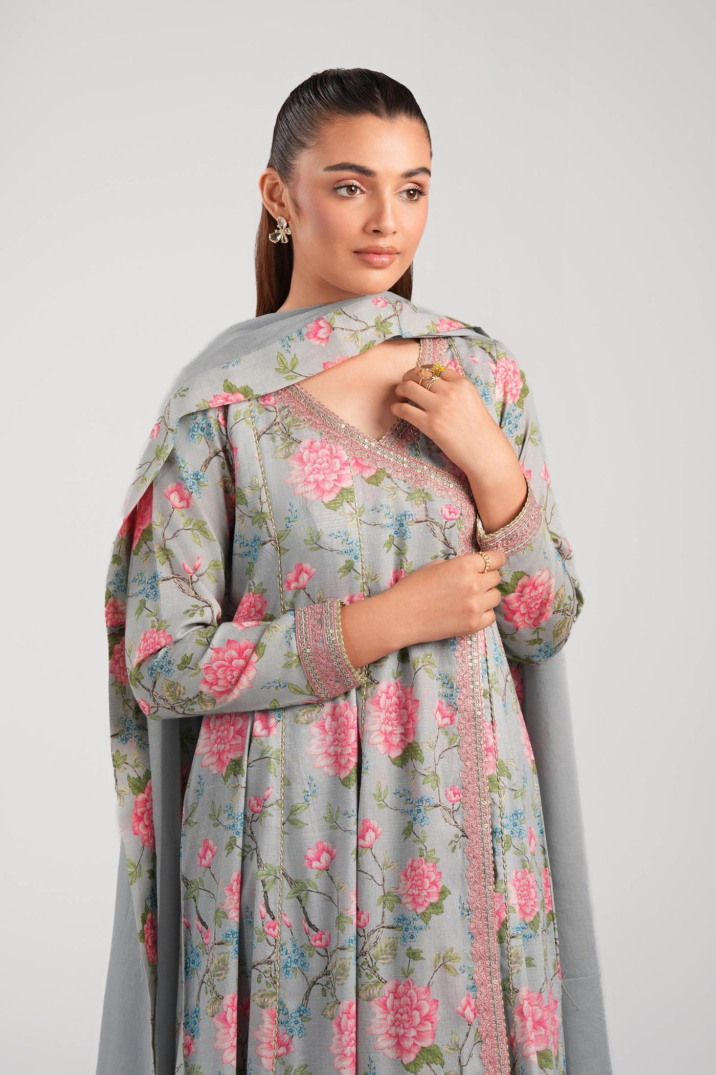 2 Pc Embroidered Zari Stripes Suit