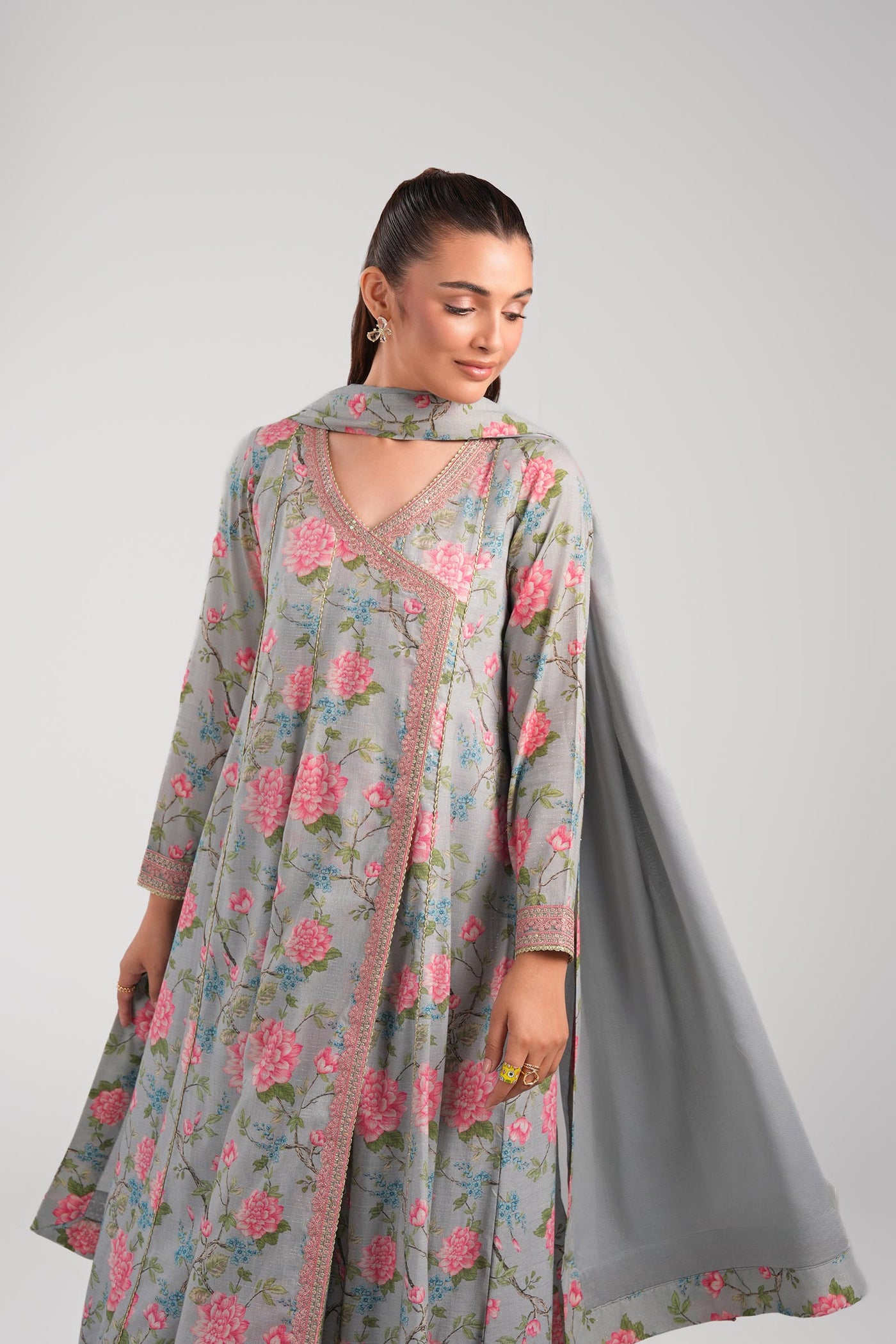 2 Pc Embroidered Zari Stripes Suit