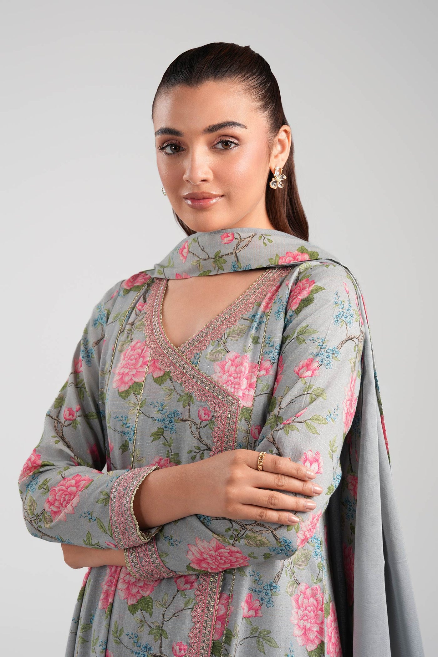 2 Pc Embroidered Zari Stripes Suit