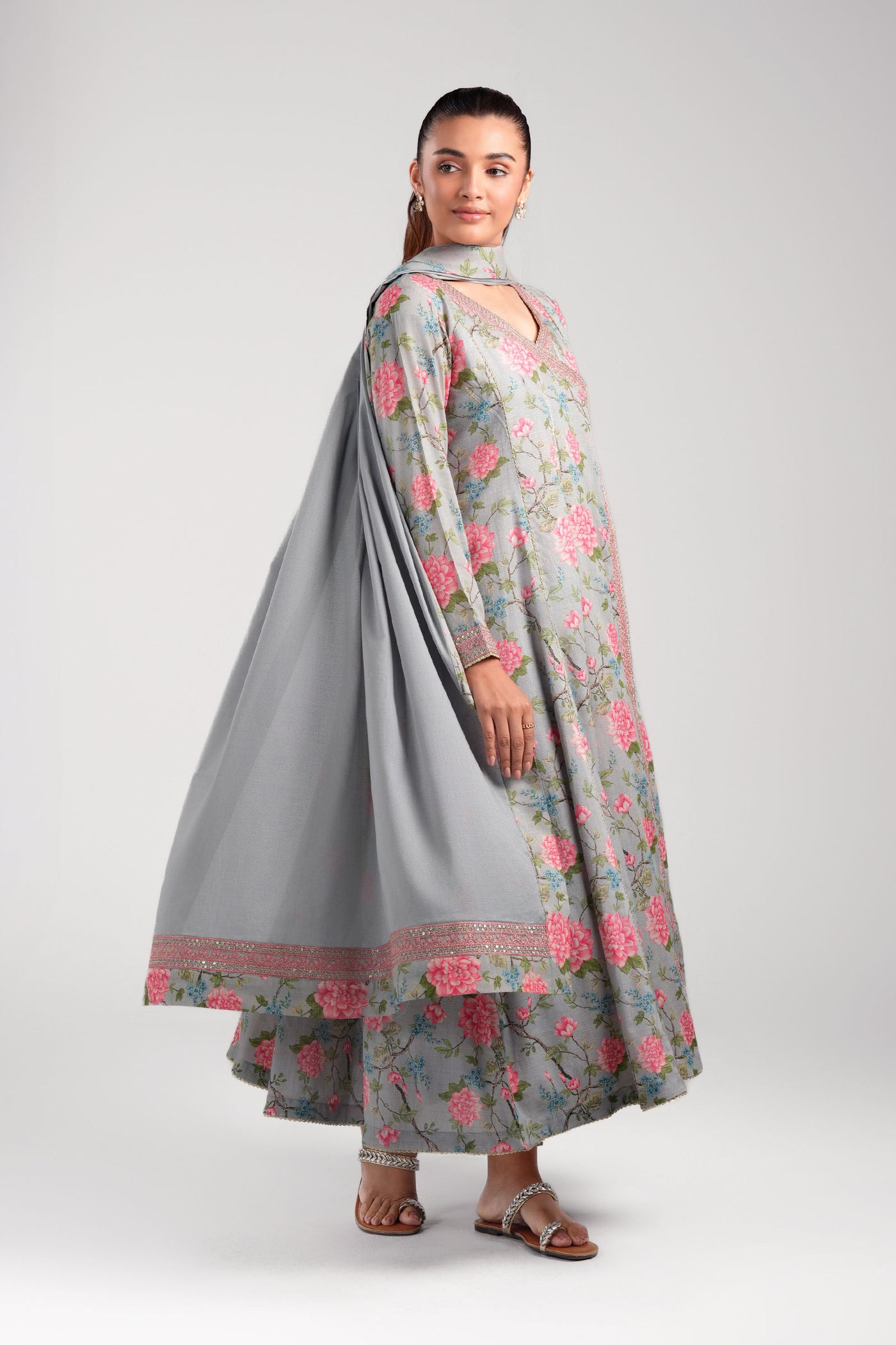 2 Pc Embroidered Zari Stripes Suit