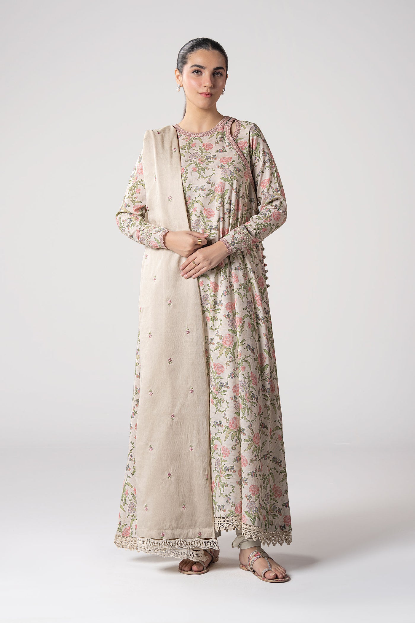 2 Pc Embroidered Zari Stripes Suit