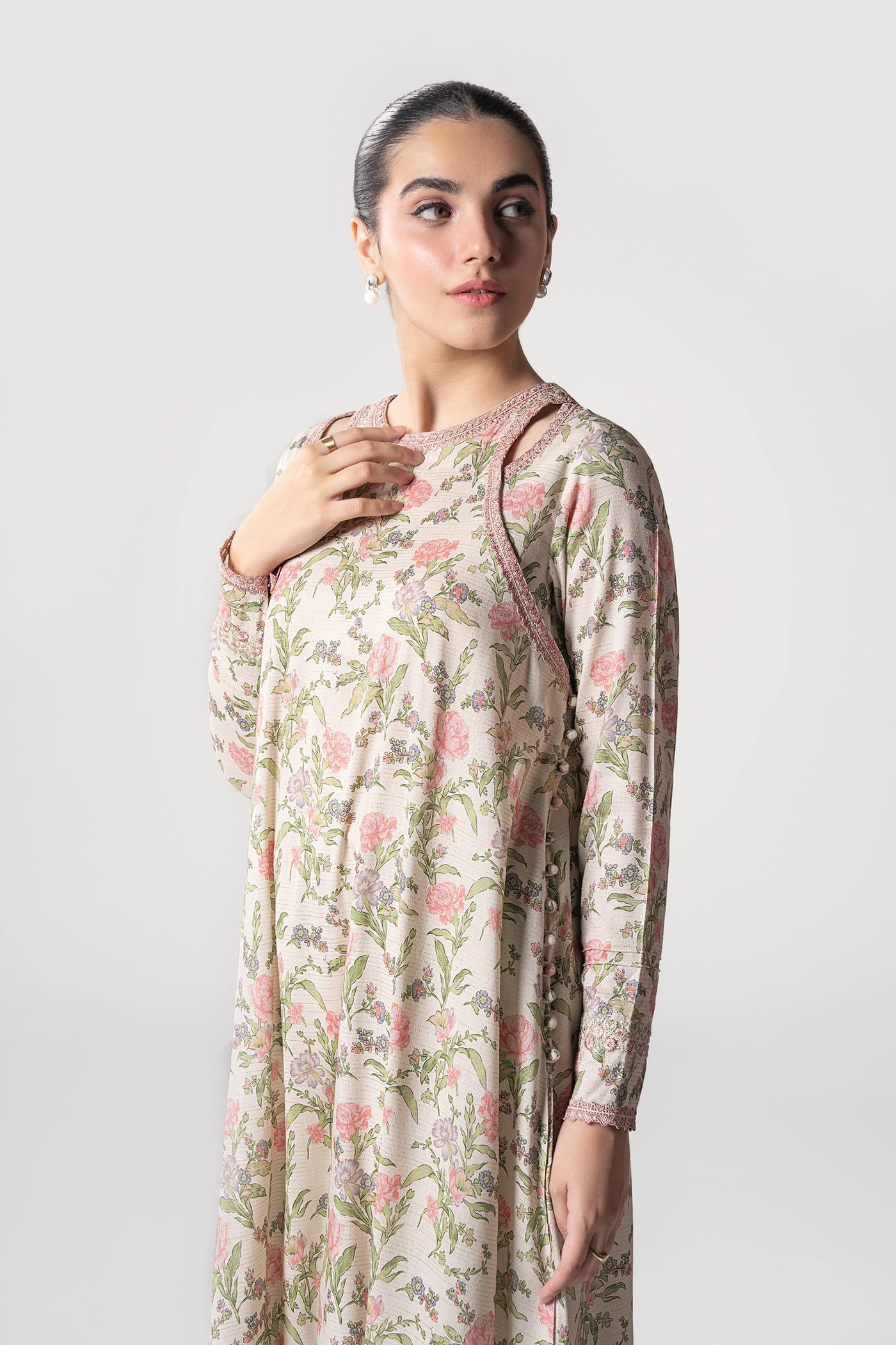 2 Pc Embroidered Zari Stripes Suit