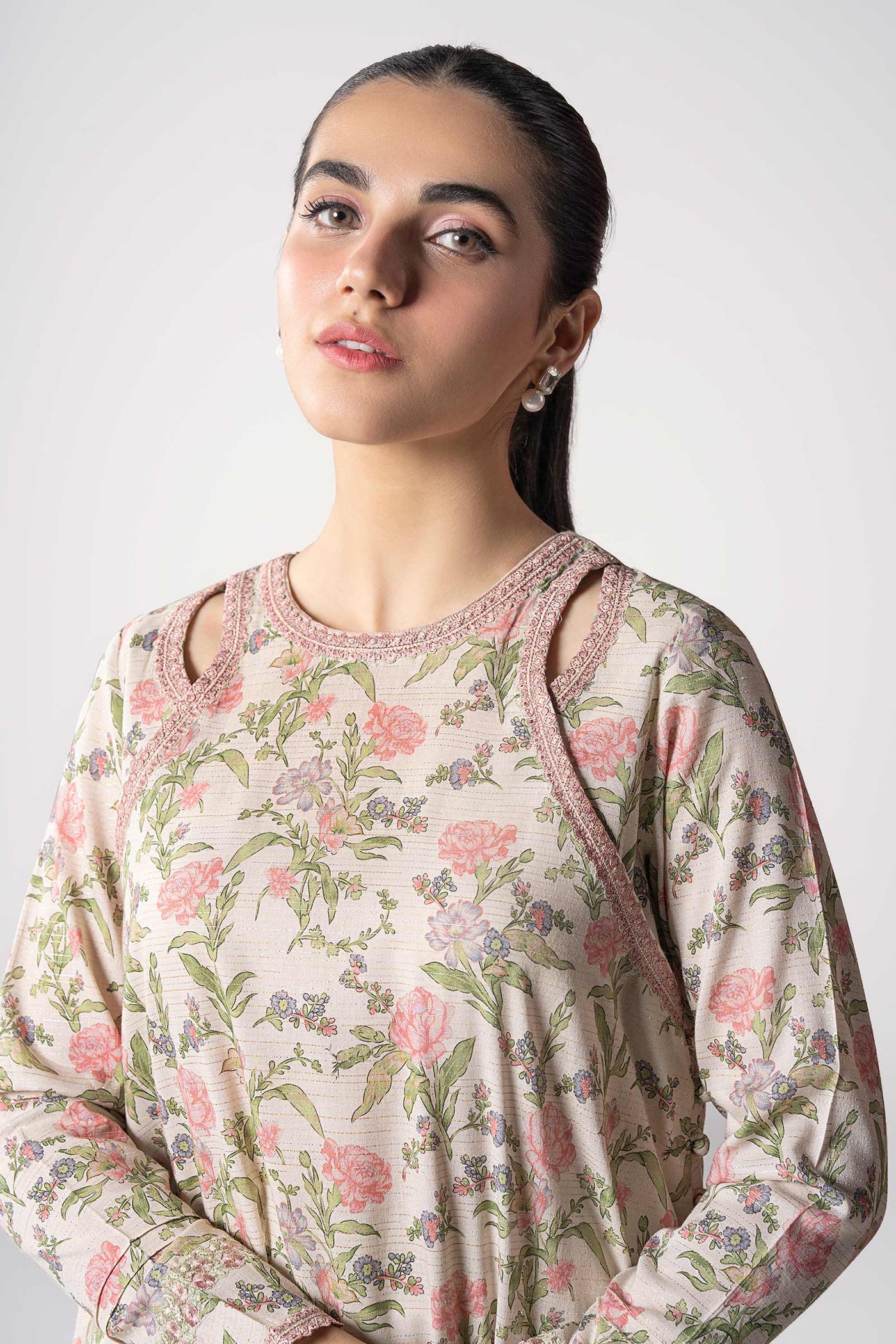 2 Pc Embroidered Zari Stripes Suit