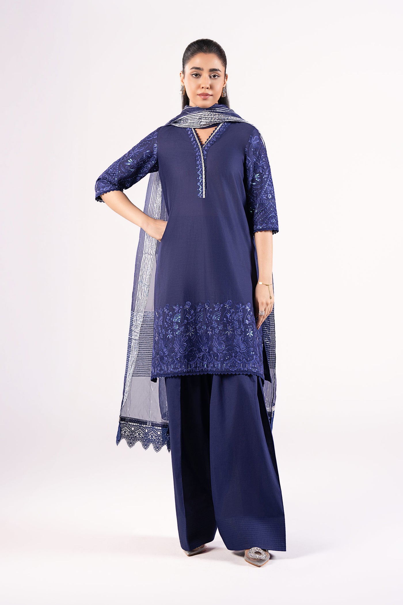 3 Pc Embroidered Dobby Suit | MB-CS25-137