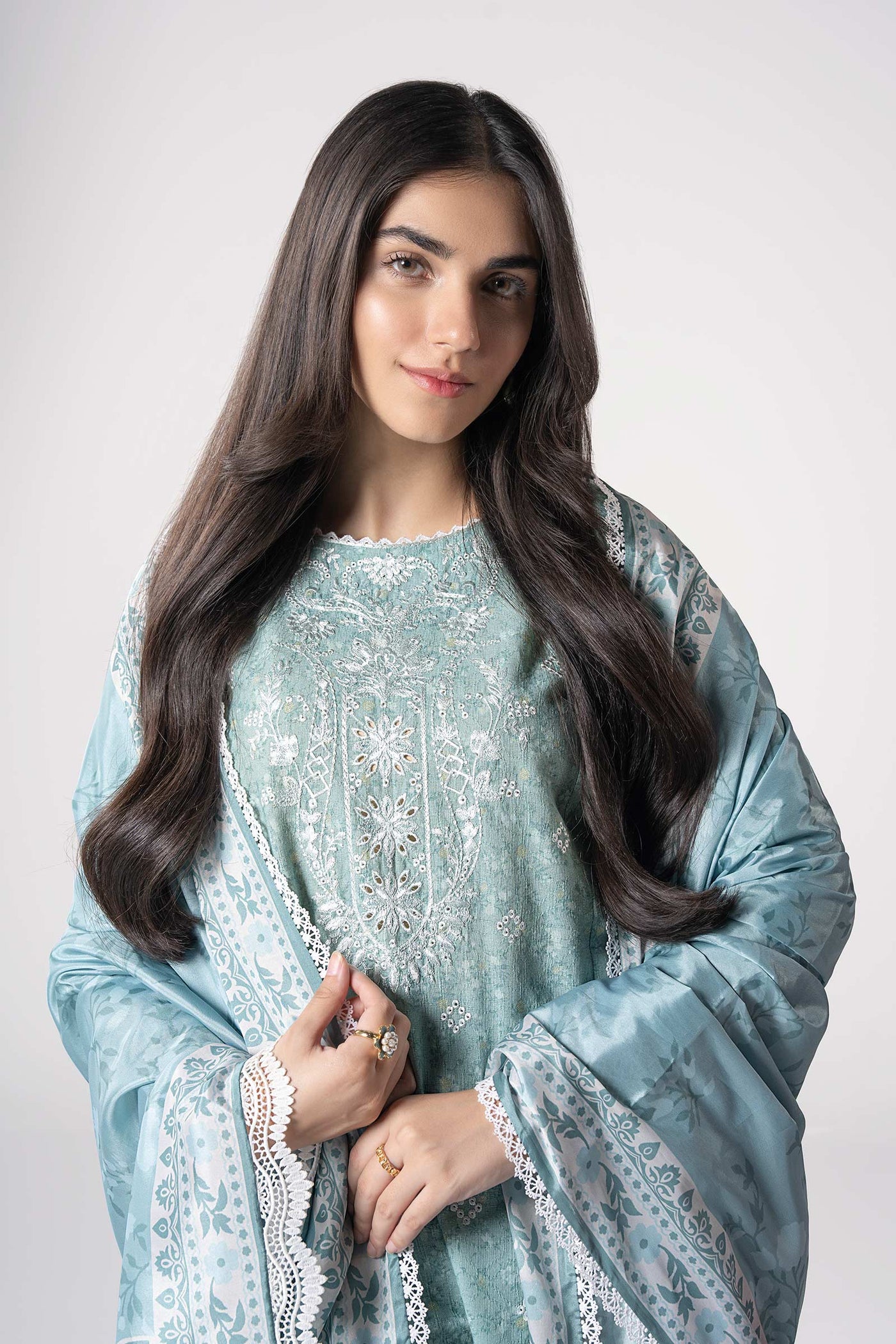 3 Pc Embroidered Mesh Lurex Dots Suit | MB-CS25-142