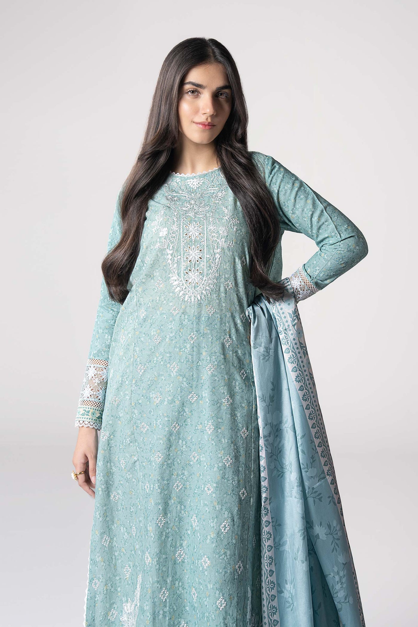3 Pc Embroidered Mesh Lurex Dots Suit | MB-CS25-142