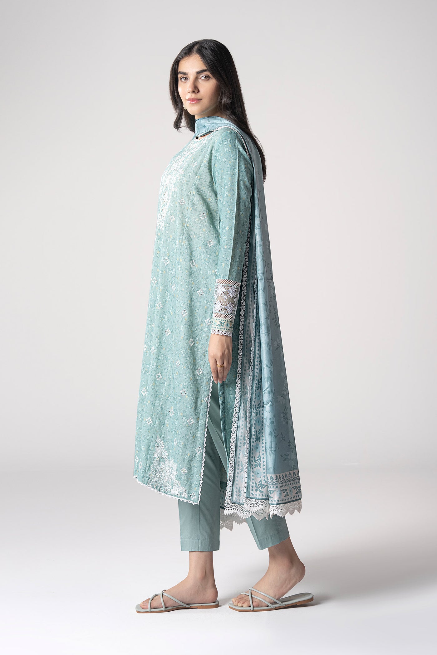 3 Pc Embroidered Mesh Lurex Dots Suit | MB-CS25-142