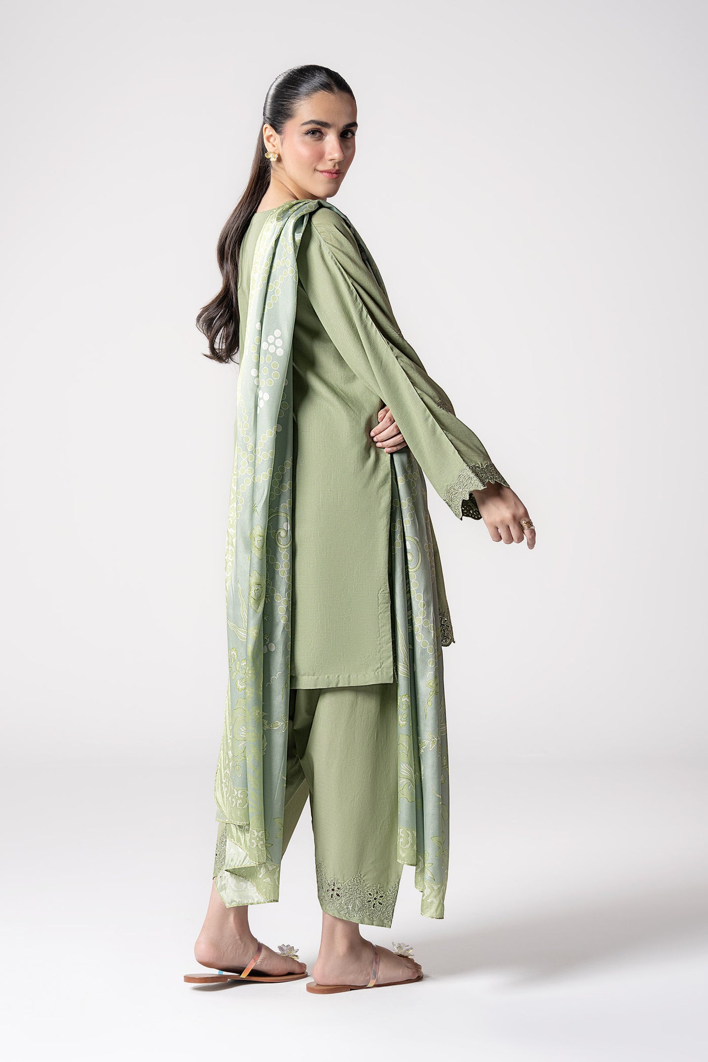 3 Pc Embroidered Lurex Stripe Suit