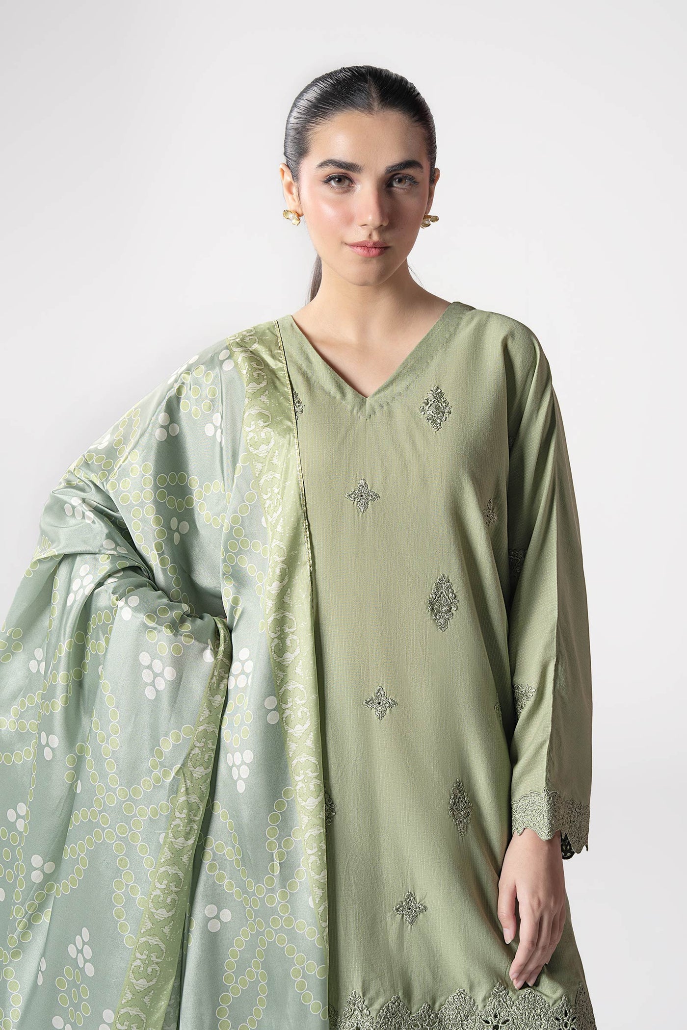 3 Pc Embroidered Lurex Stripe Suit
