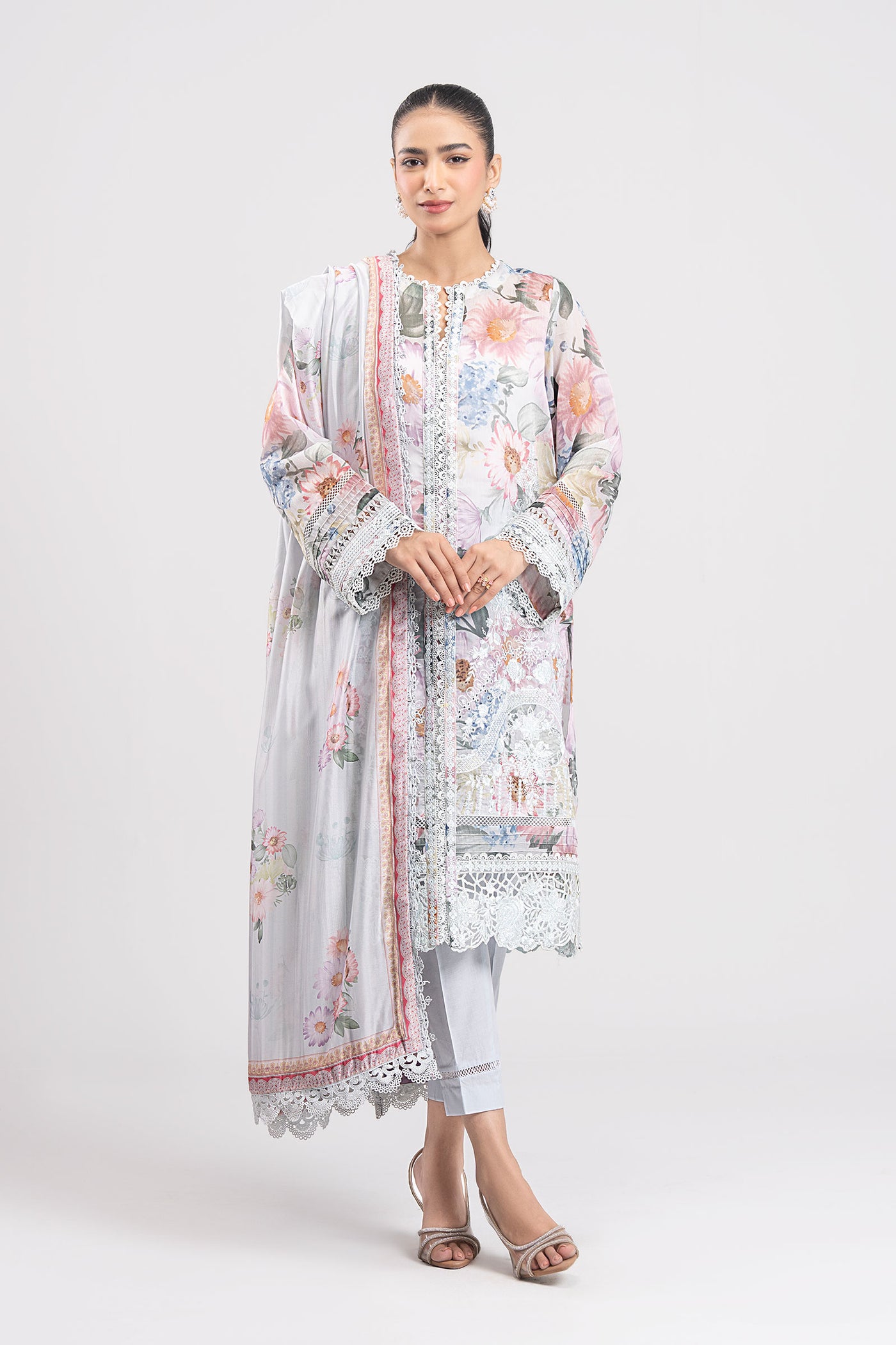 3 Pc Printed Silk Suit