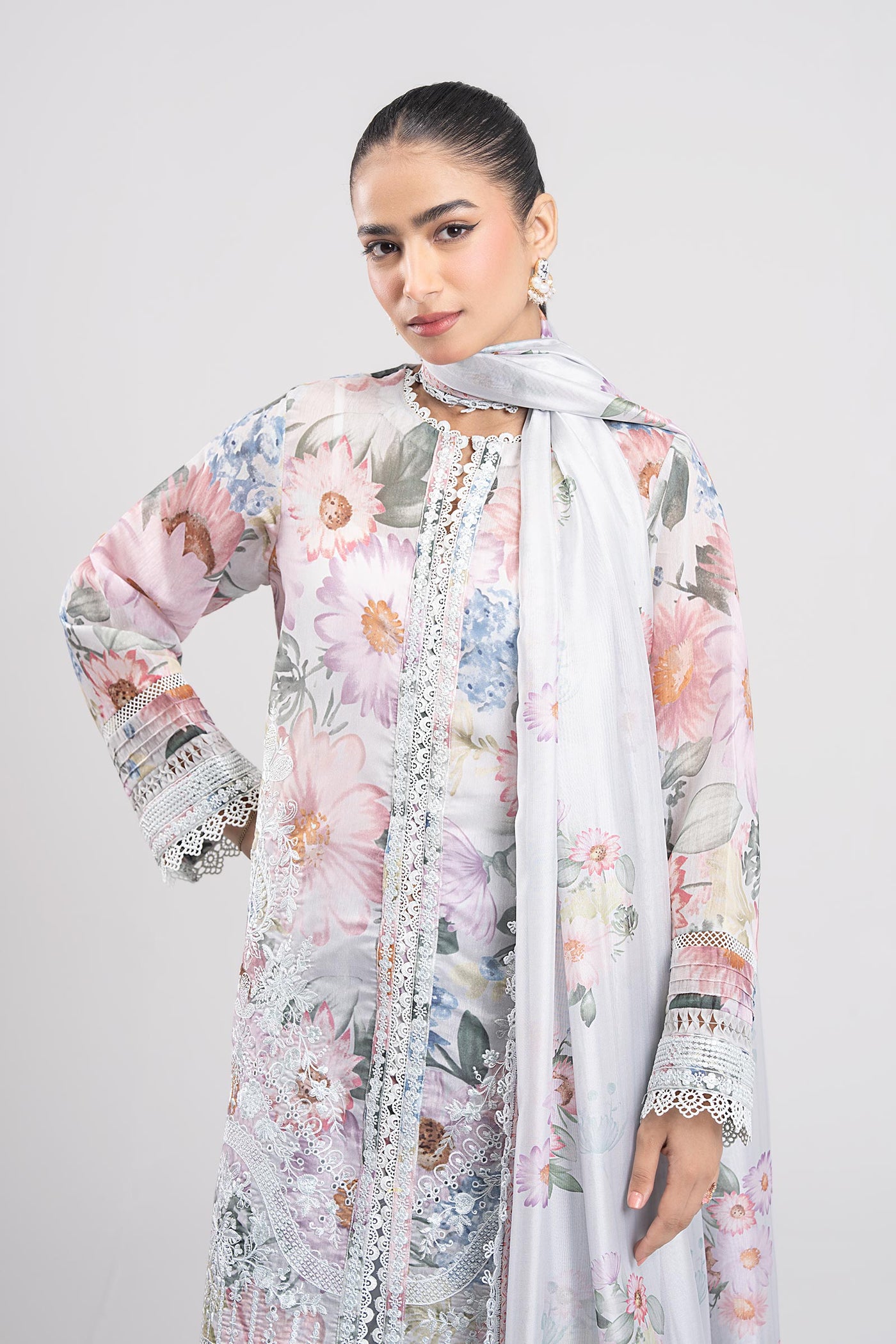 3 Pc Printed Silk Suit