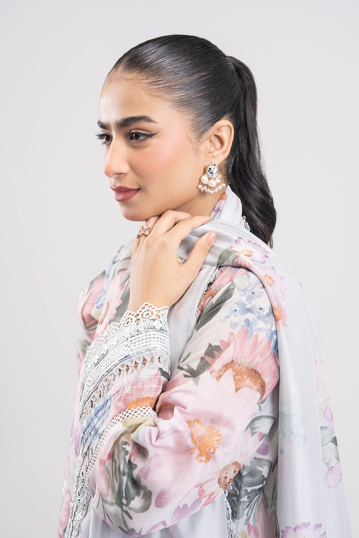 3 Pc Printed Silk Suit