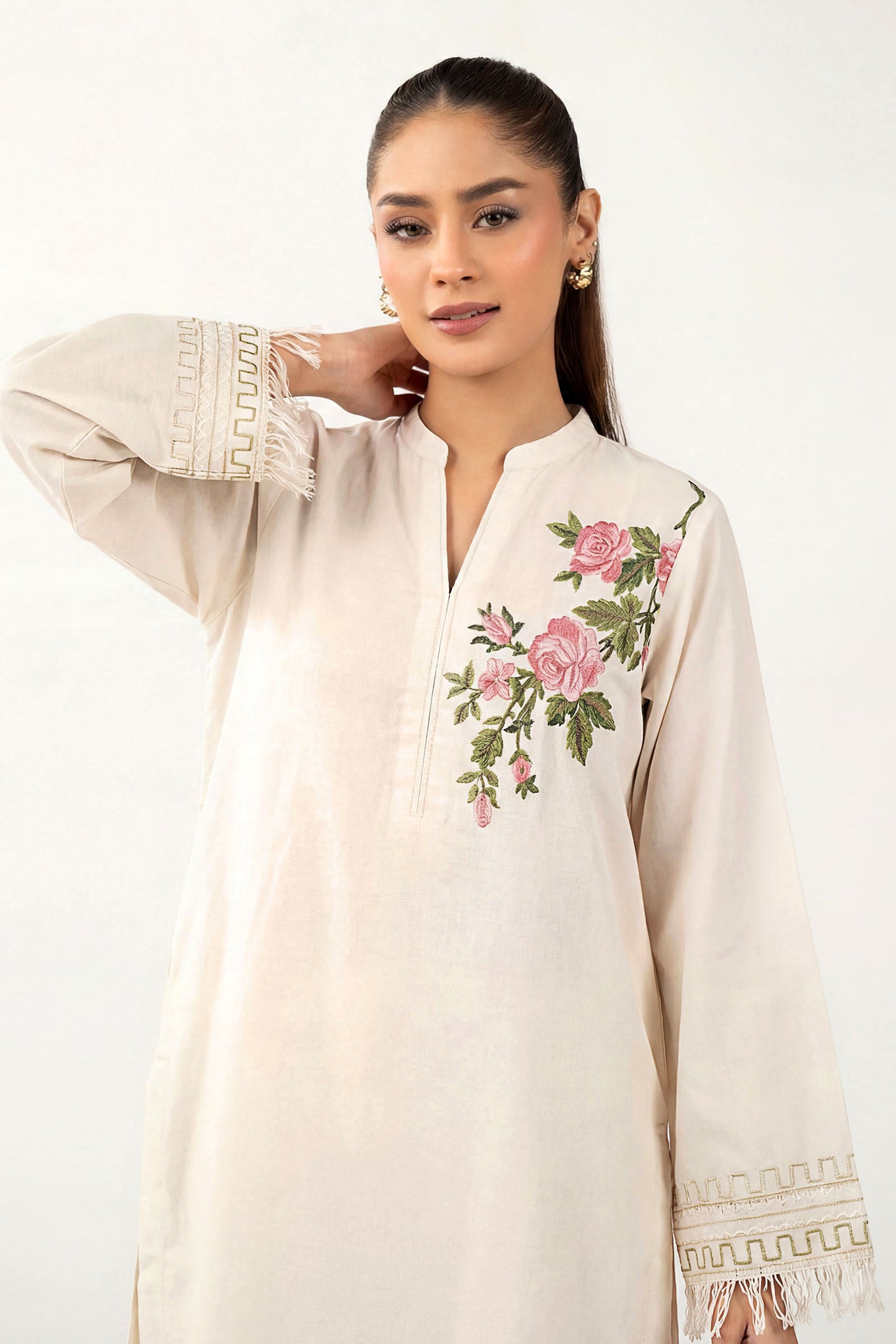 2 Pc Embroidered Textured Cotton Suit