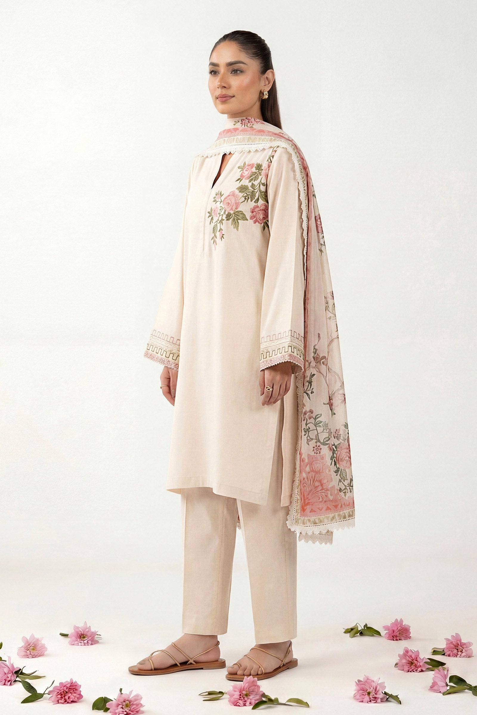 2 Pc Embroidered Textured Cotton Suit