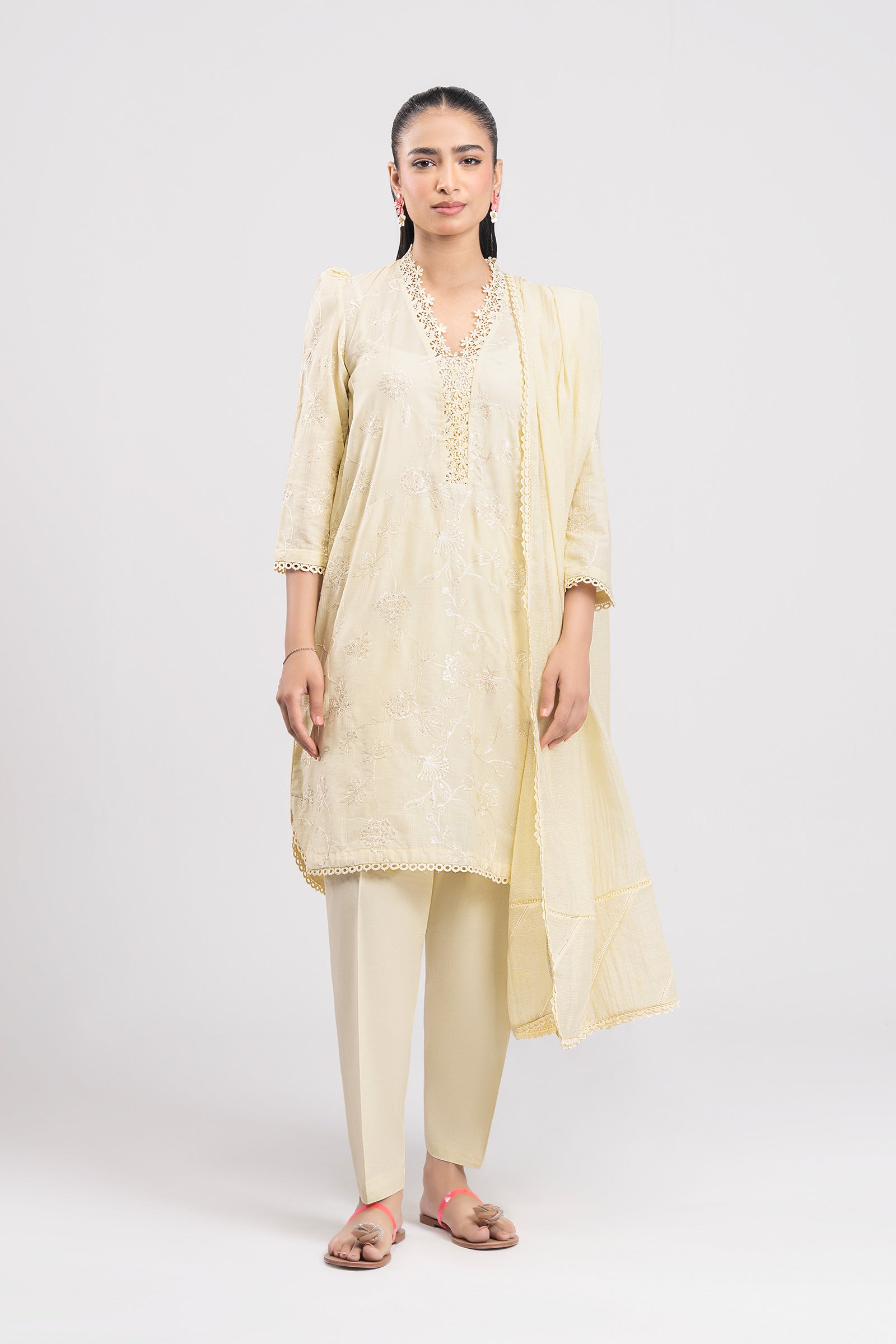 2 Pc Embroidered Textured Cotton Suit
