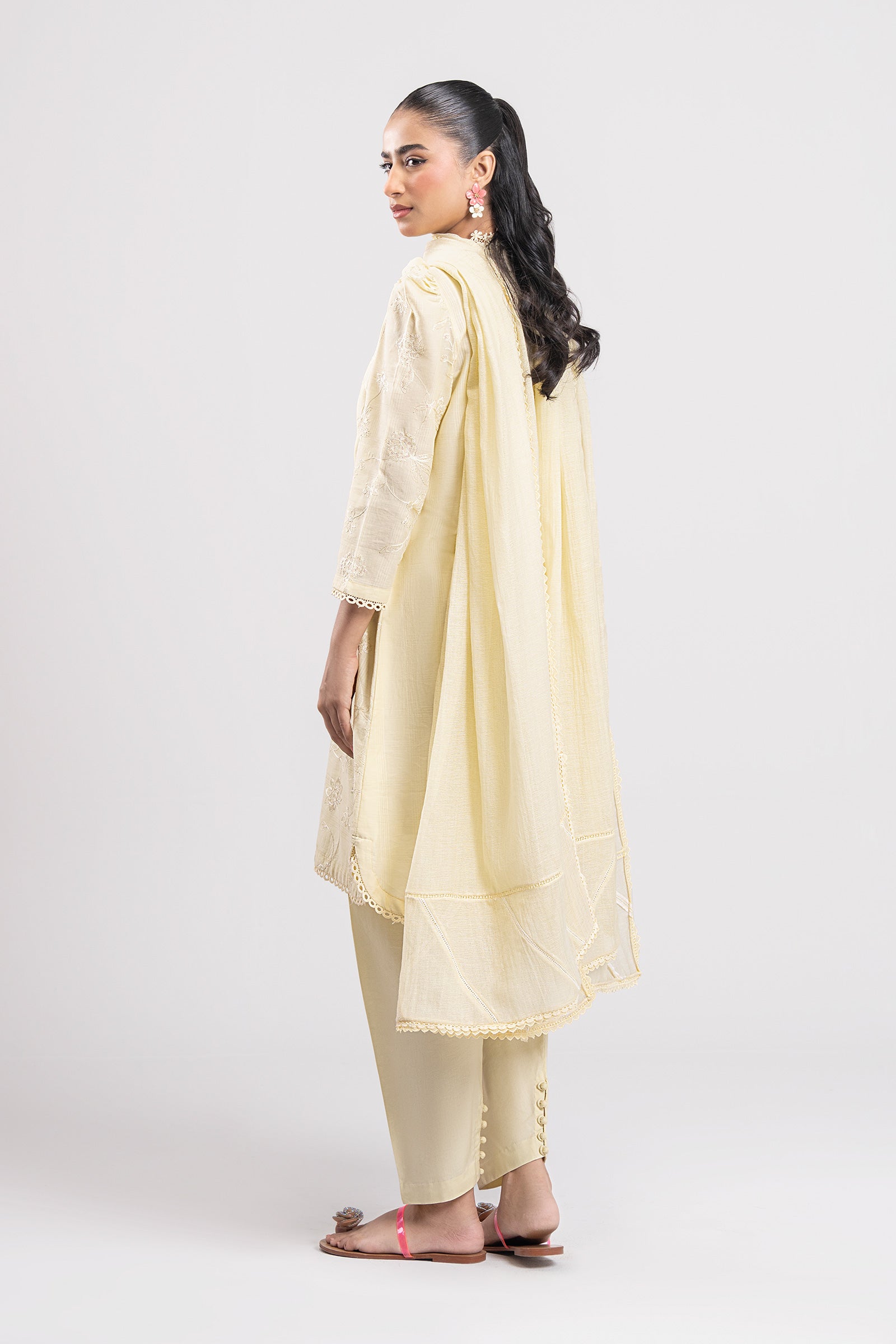 2 Pc Embroidered Textured Cotton Suit