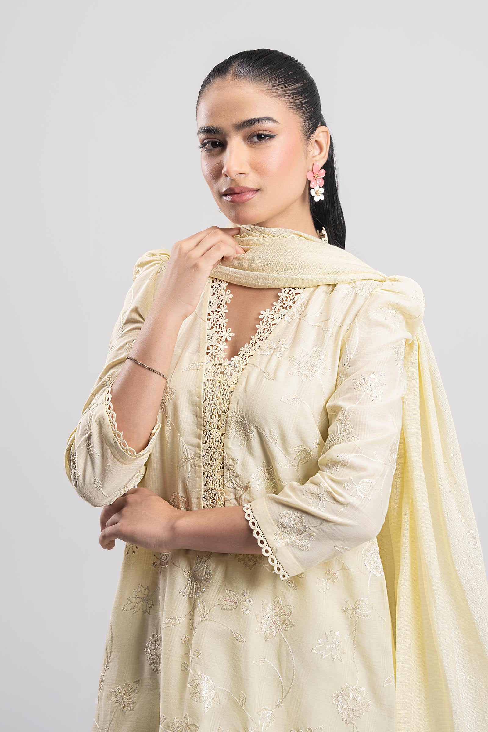 2 Pc Embroidered Textured Cotton Suit