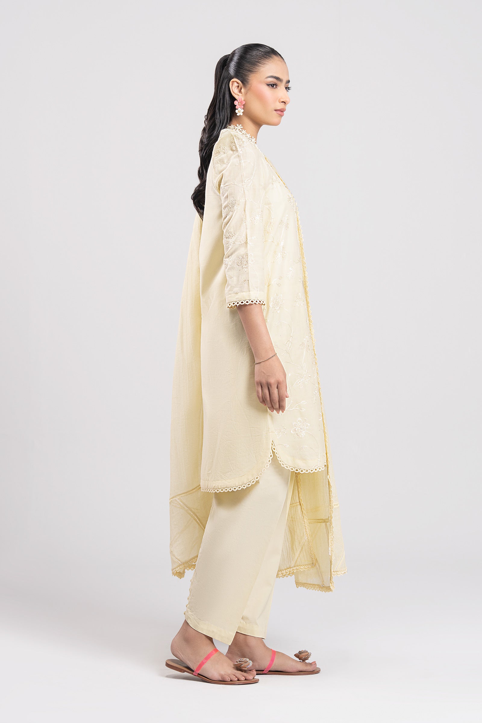 2 Pc Embroidered Textured Cotton Suit