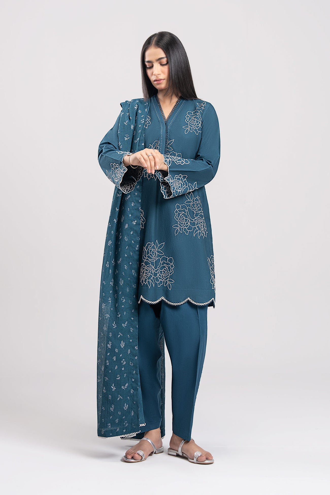 2 Pc Embroidered Textured Cotton Suit