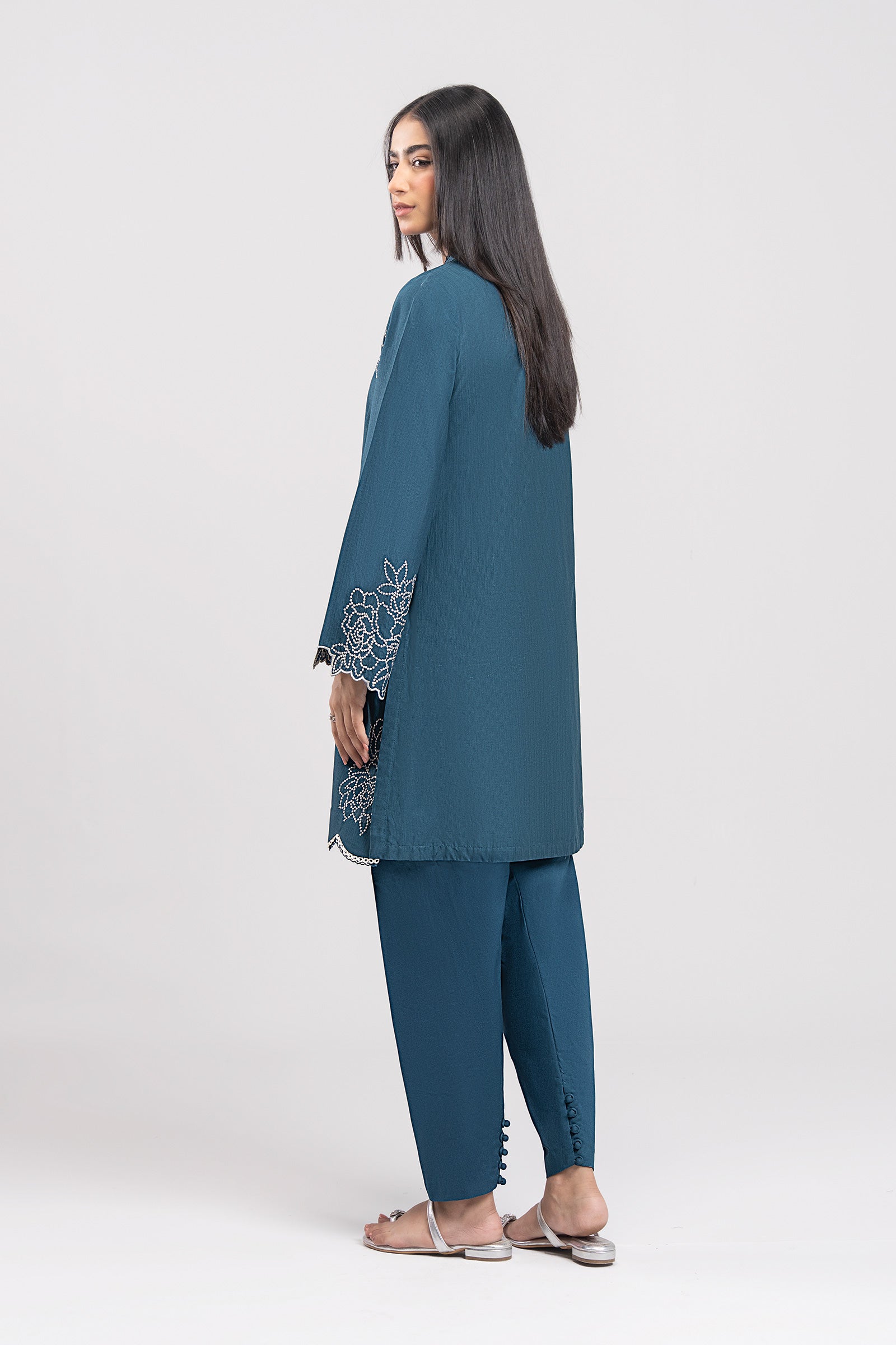 2 Pc Embroidered Textured Cotton Suit