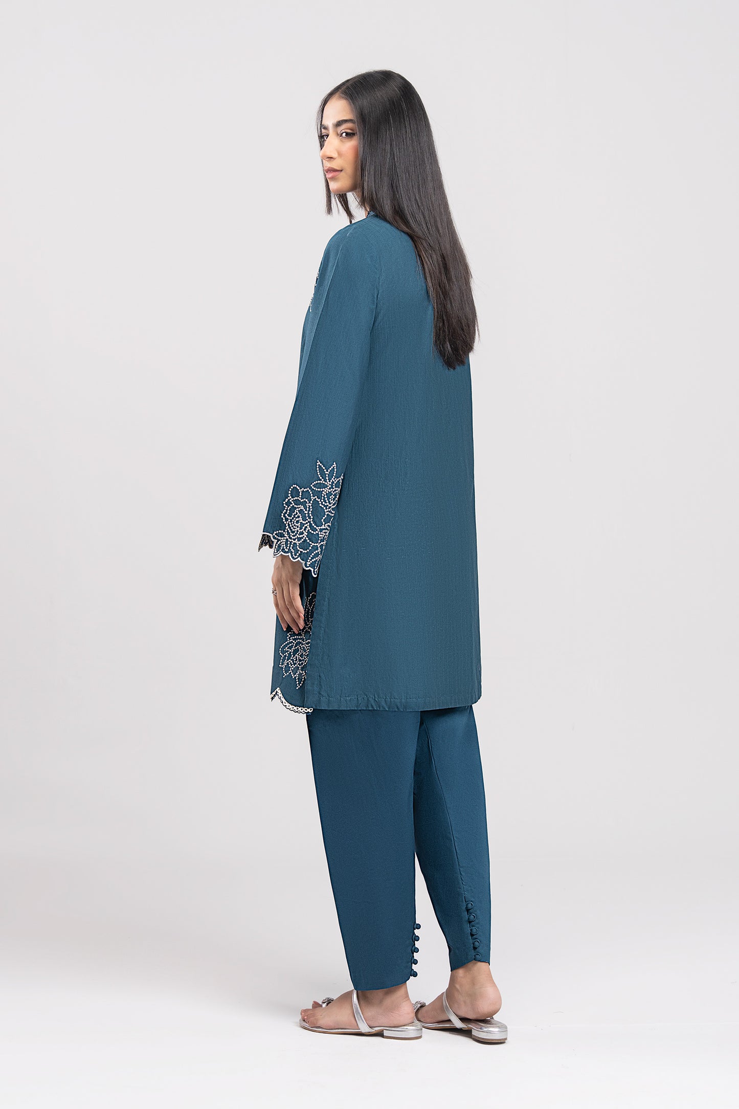 2 Pc Embroidered Textured Cotton Suit