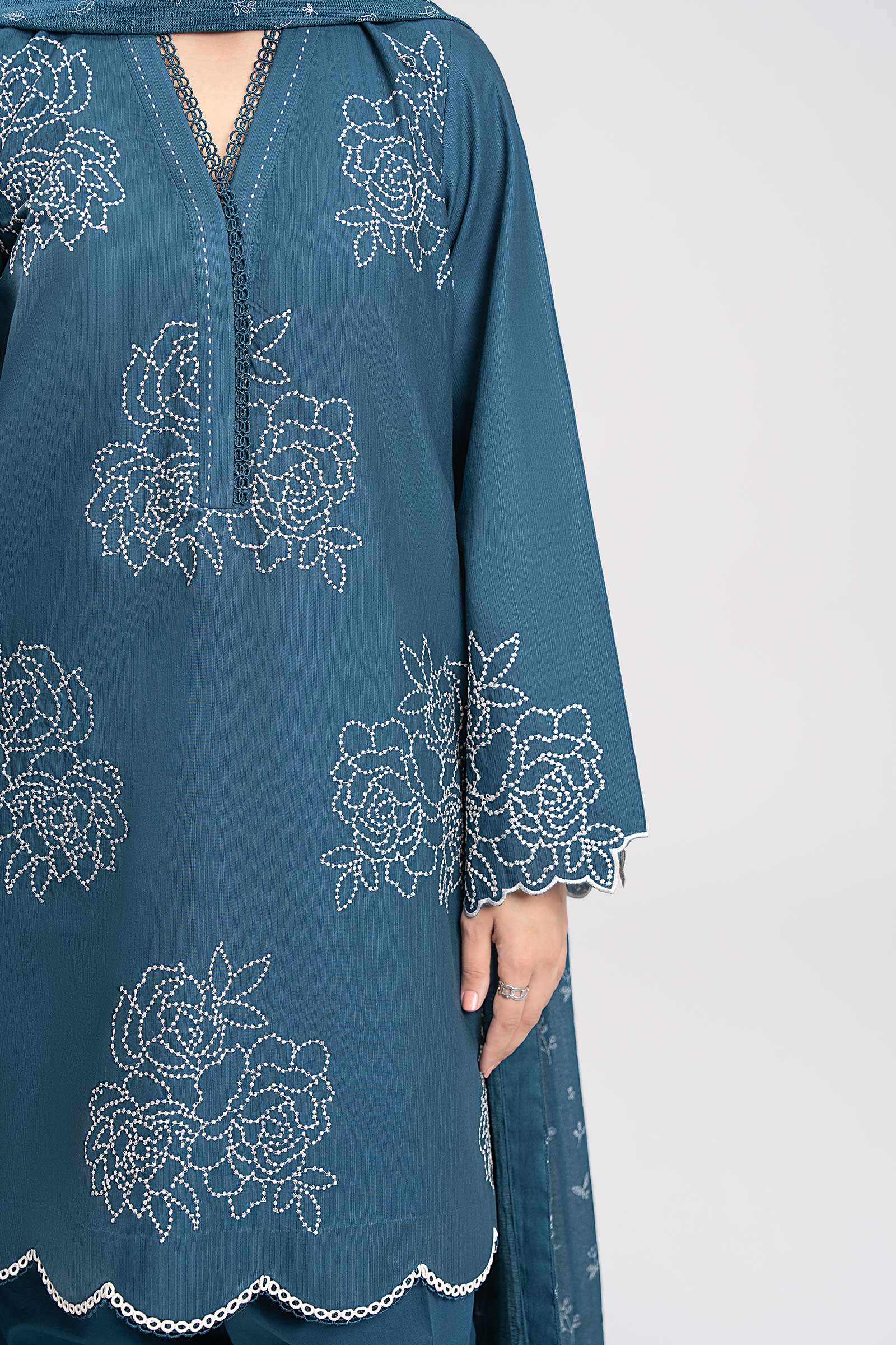 2 Pc Embroidered Textured Cotton Suit