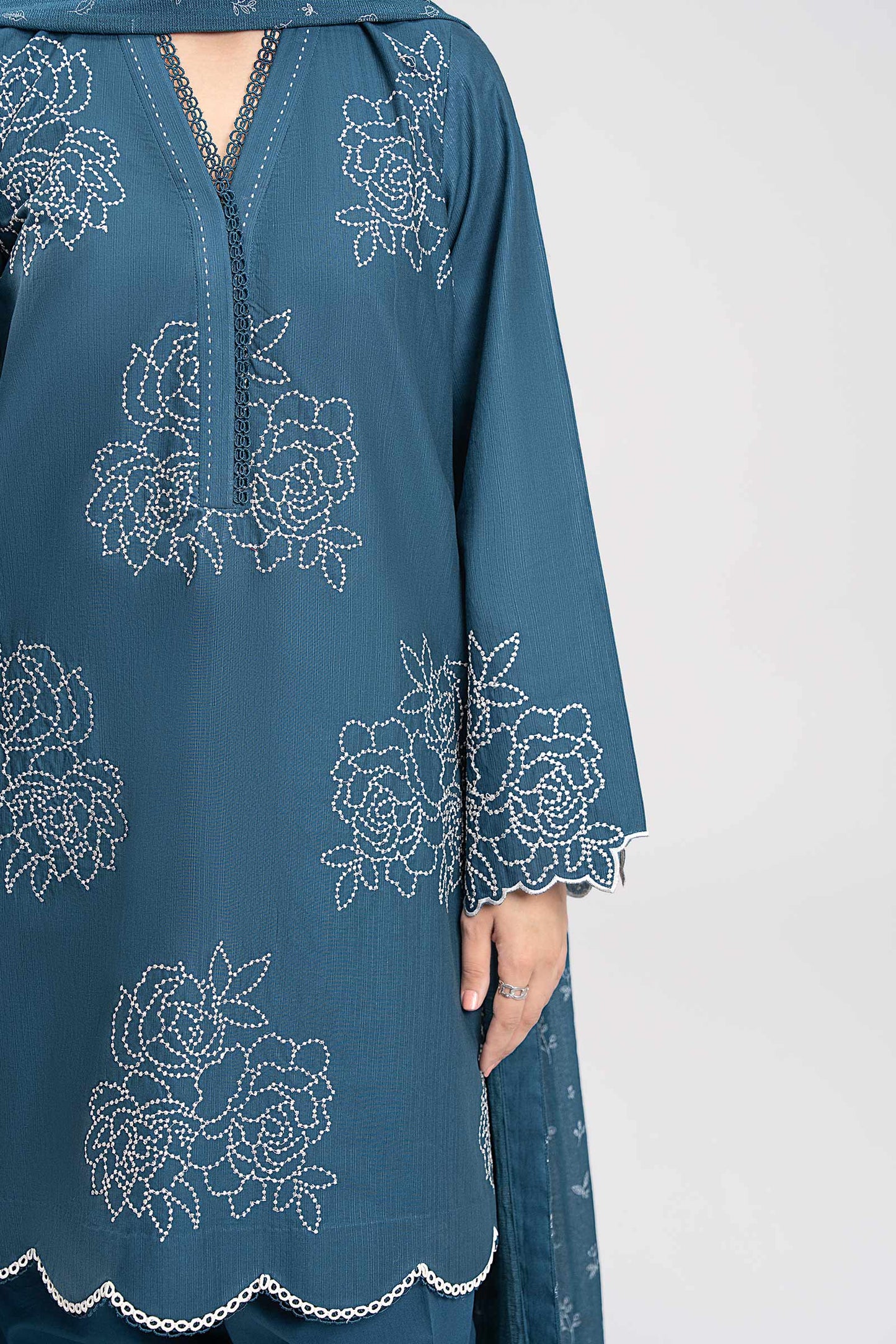 2 Pc Embroidered Textured Cotton Suit