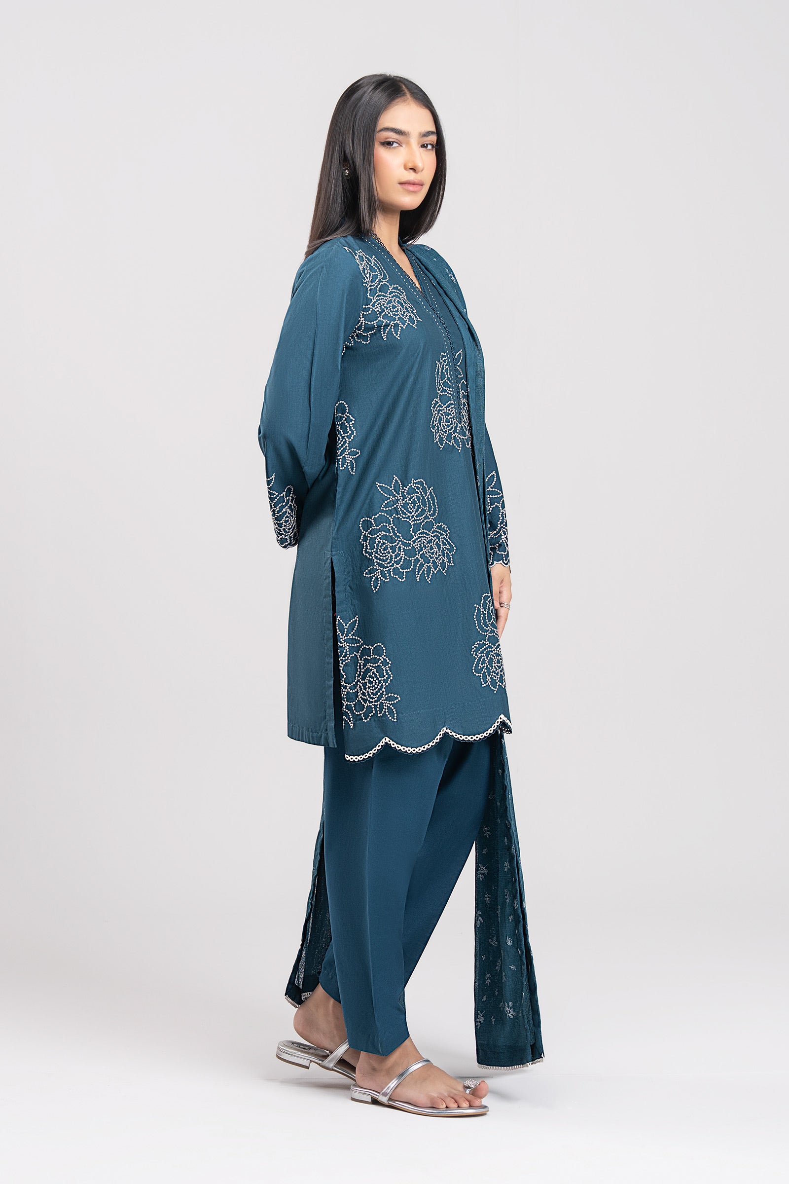 2 Pc Embroidered Textured Cotton Suit