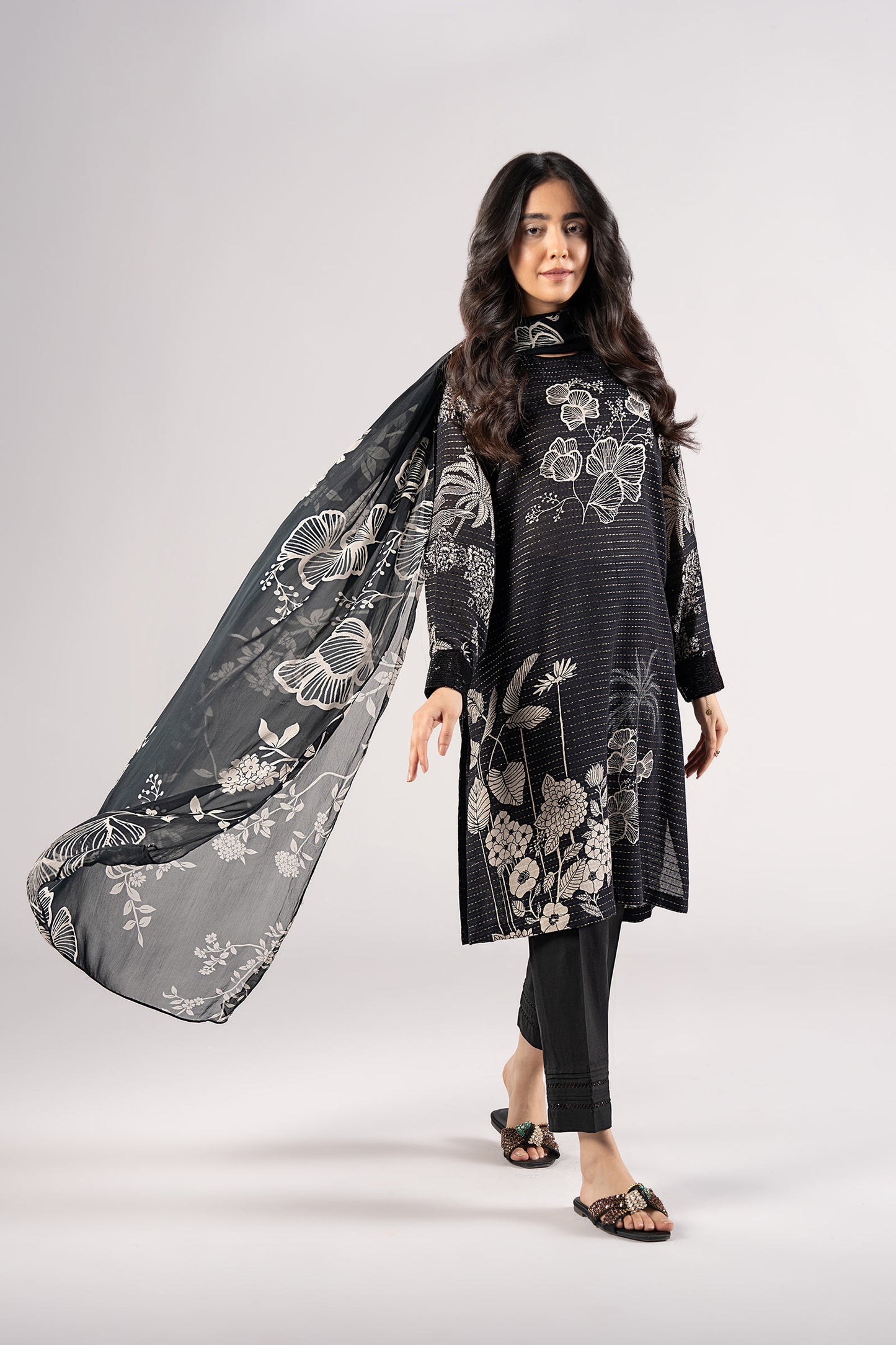 2 Pc Embroidered Lurex Cotton Suit