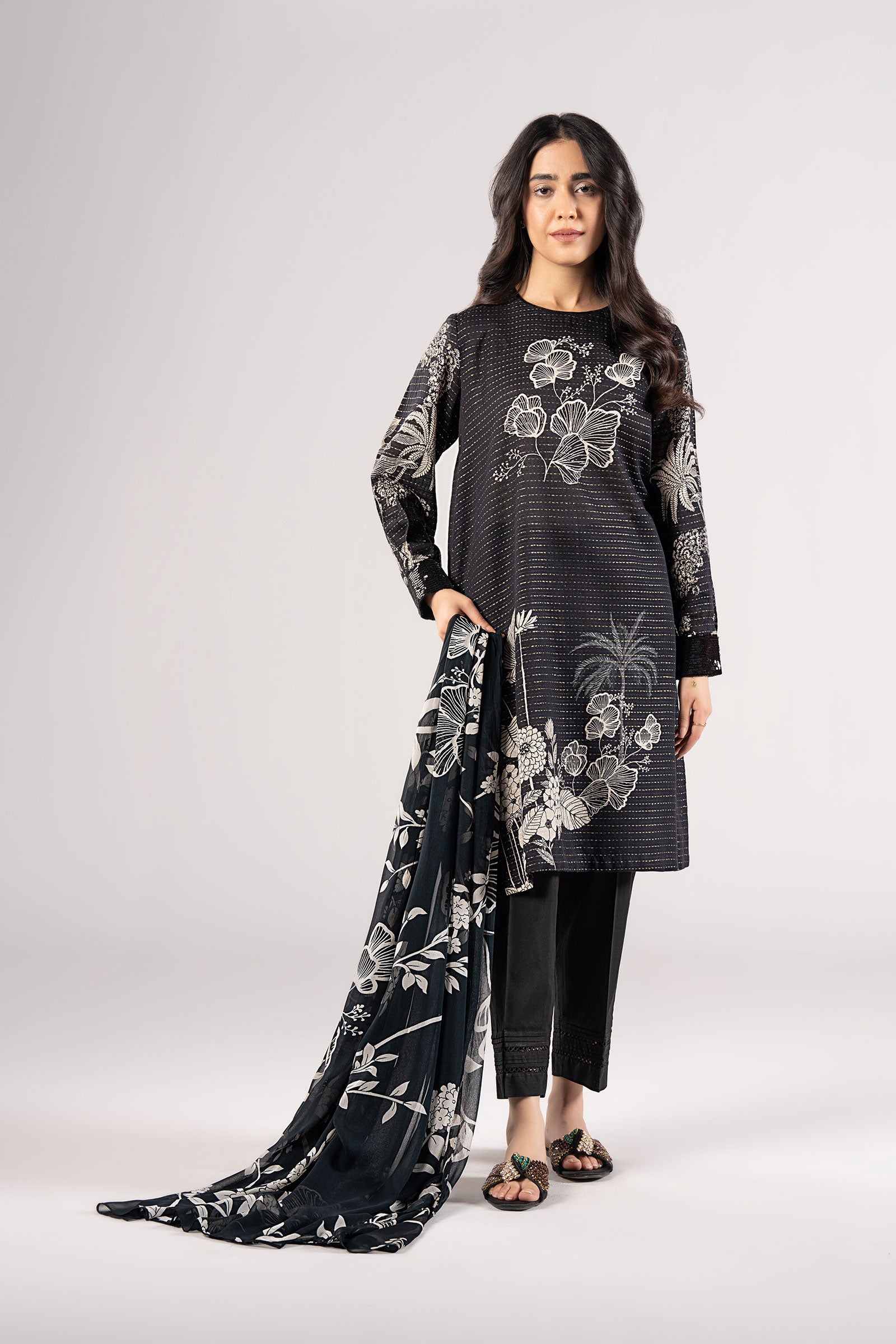 2 Pc Embroidered Lurex Cotton Suit