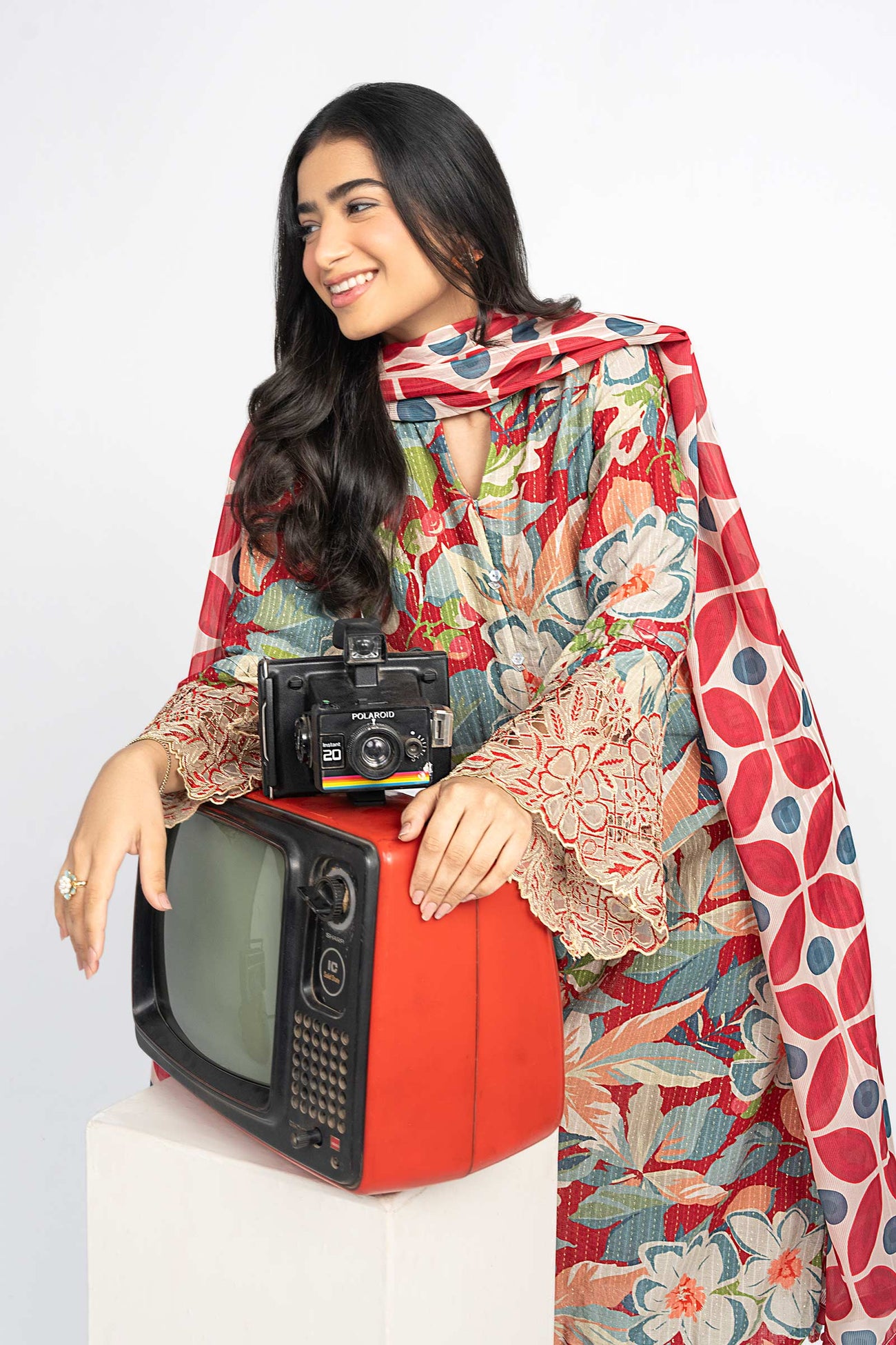 2 Pc Embroidered Lurex Cotton Suit