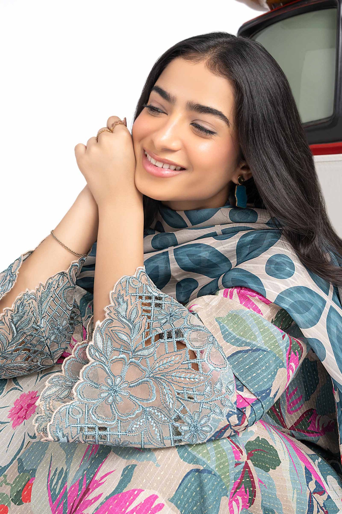 2 Pc Embroidered Lurex Cotton Suit